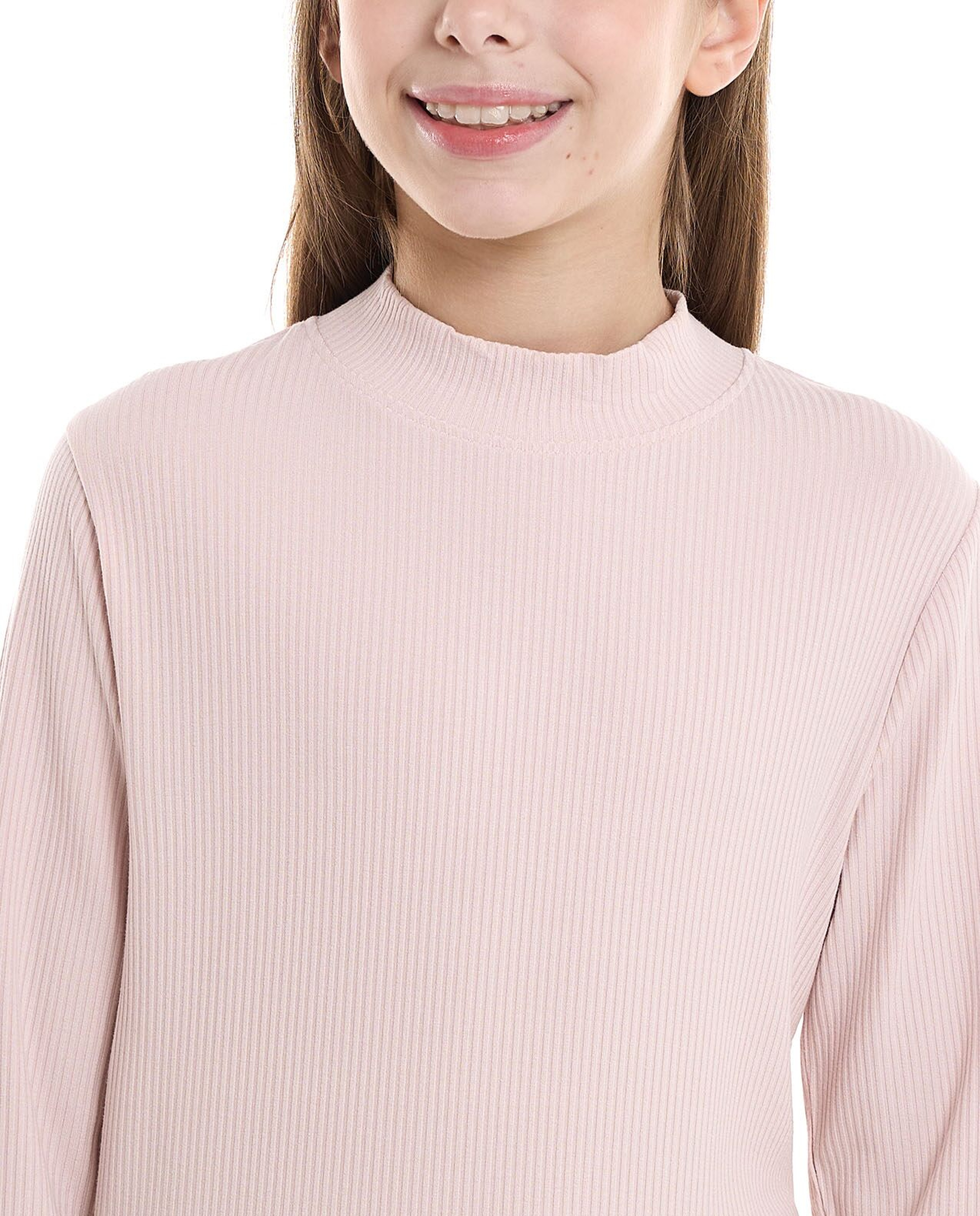 Ribbed Top With Mock Neck And Long Sleeves