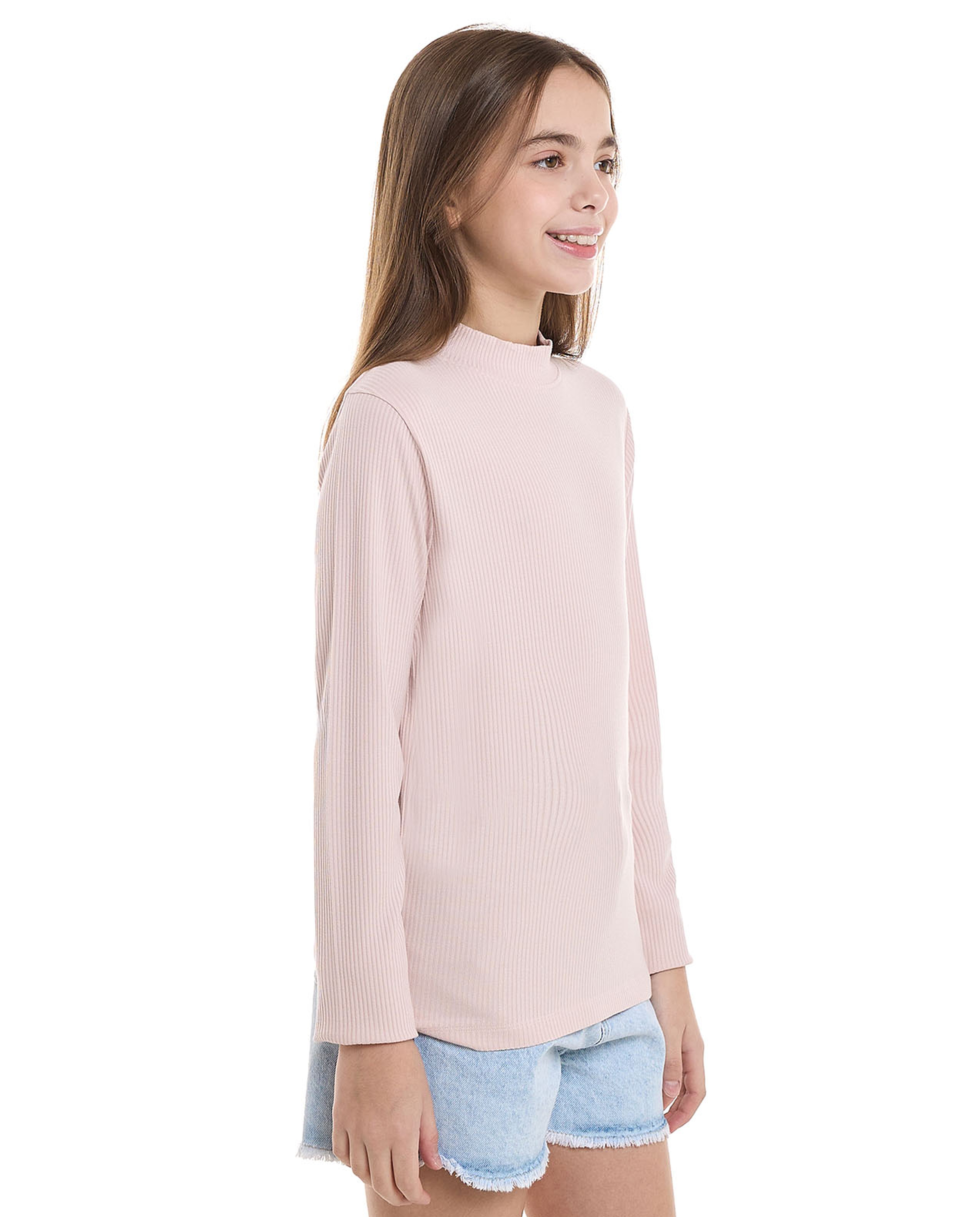 Ribbed Top With Mock Neck And Long Sleeves