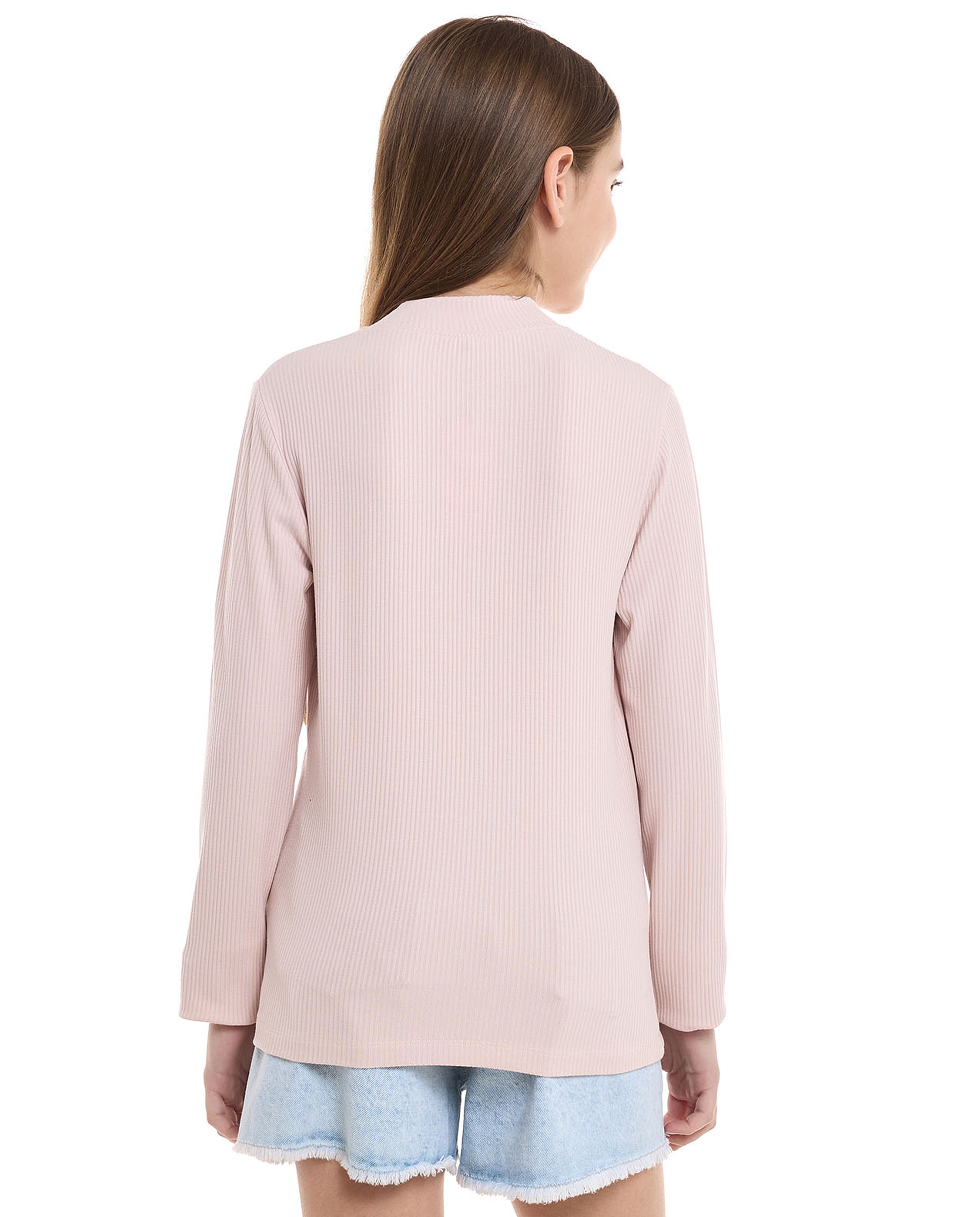 Ribbed Top With Mock Neck And Long Sleeves