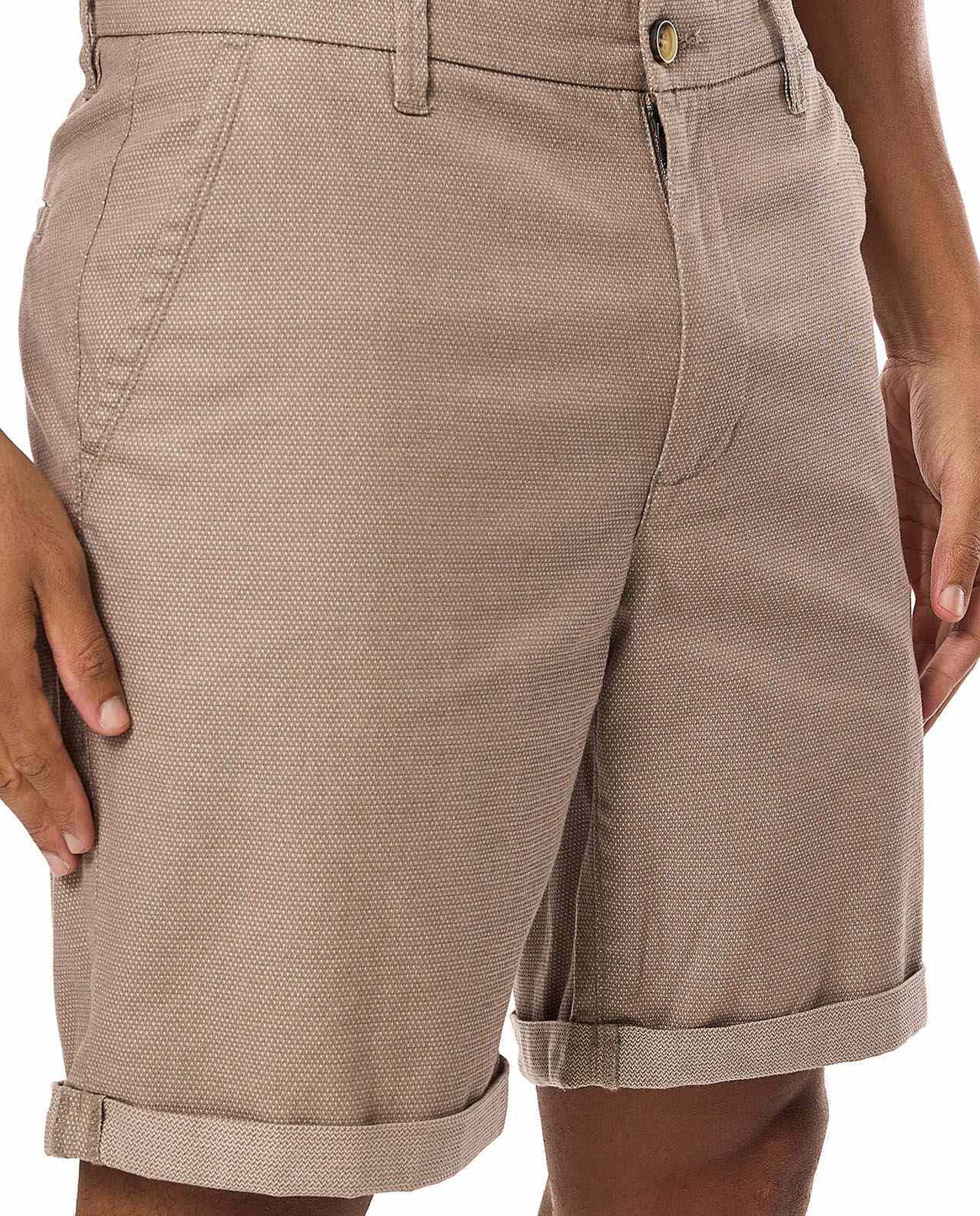 Textured Shorts with Button Closure
