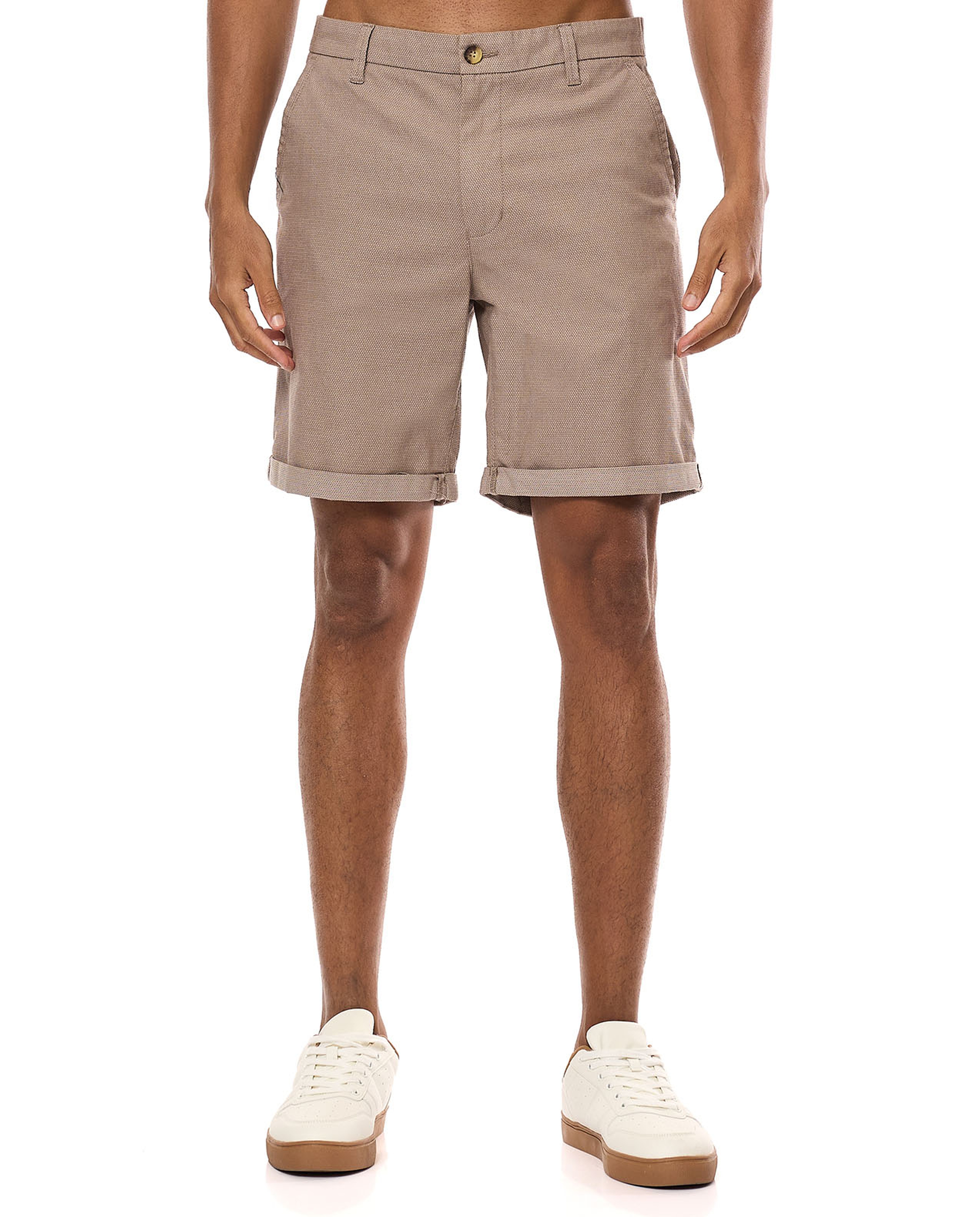Textured Shorts with Button Closure