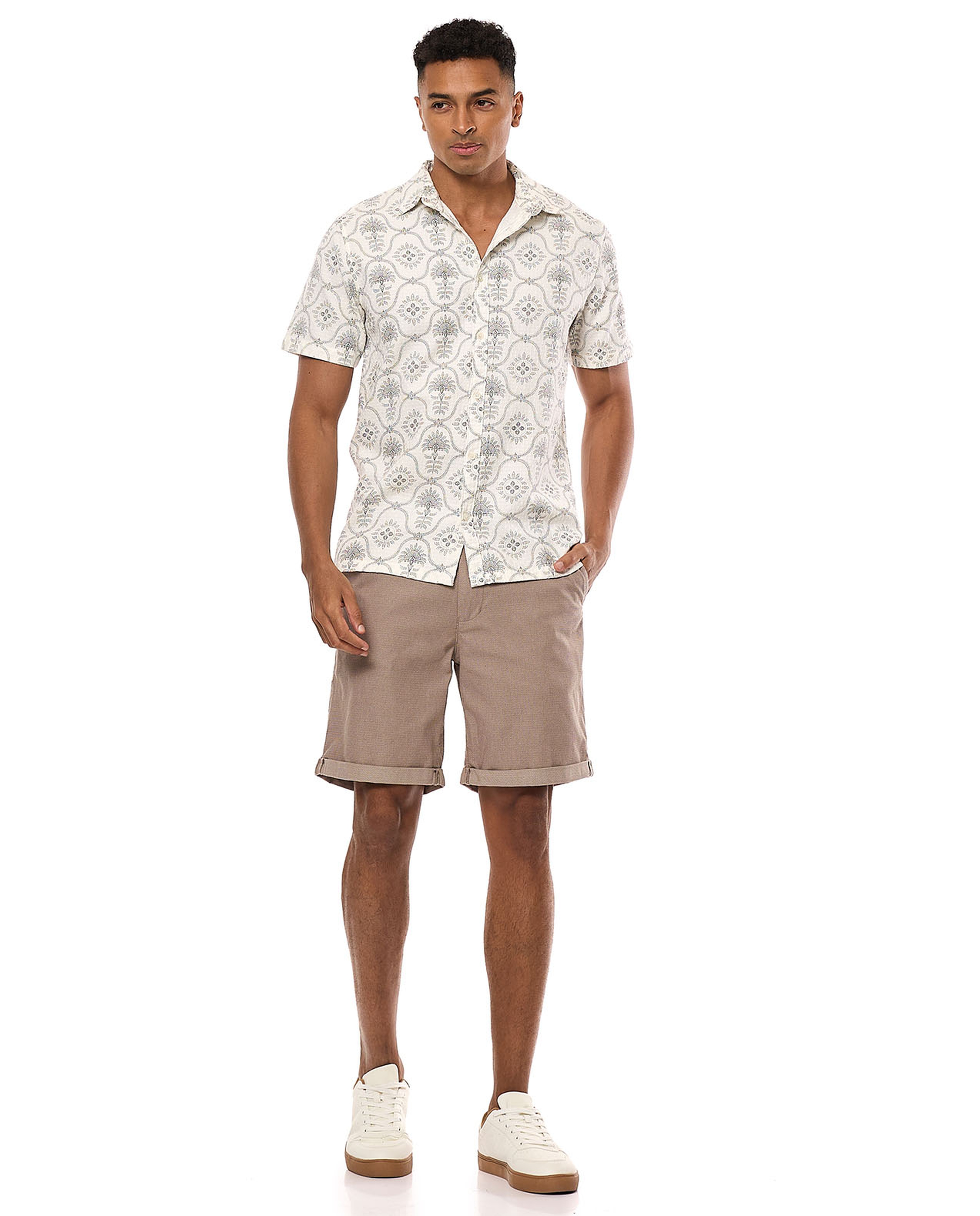 Textured Shorts with Button Closure