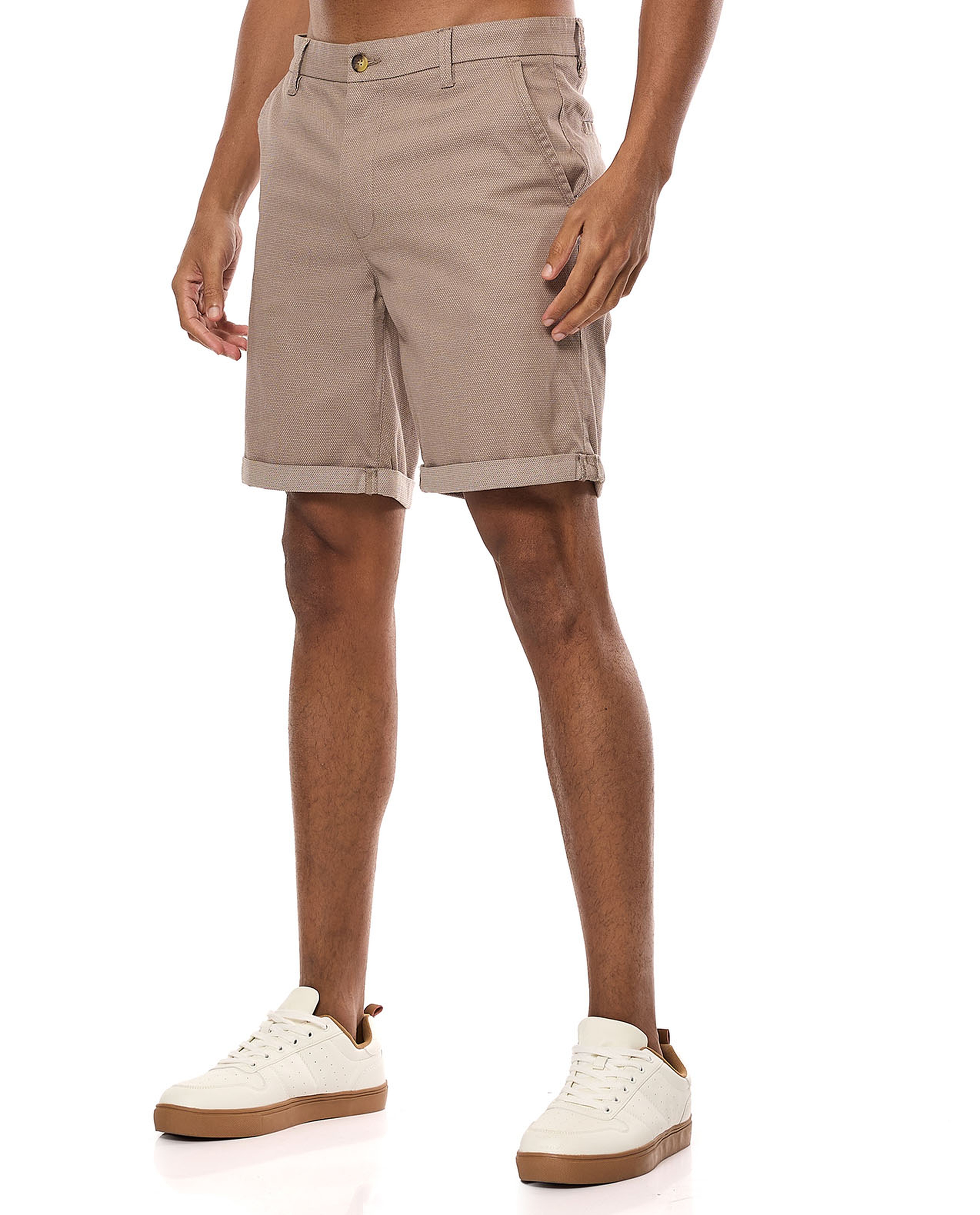 Textured Shorts with Button Closure