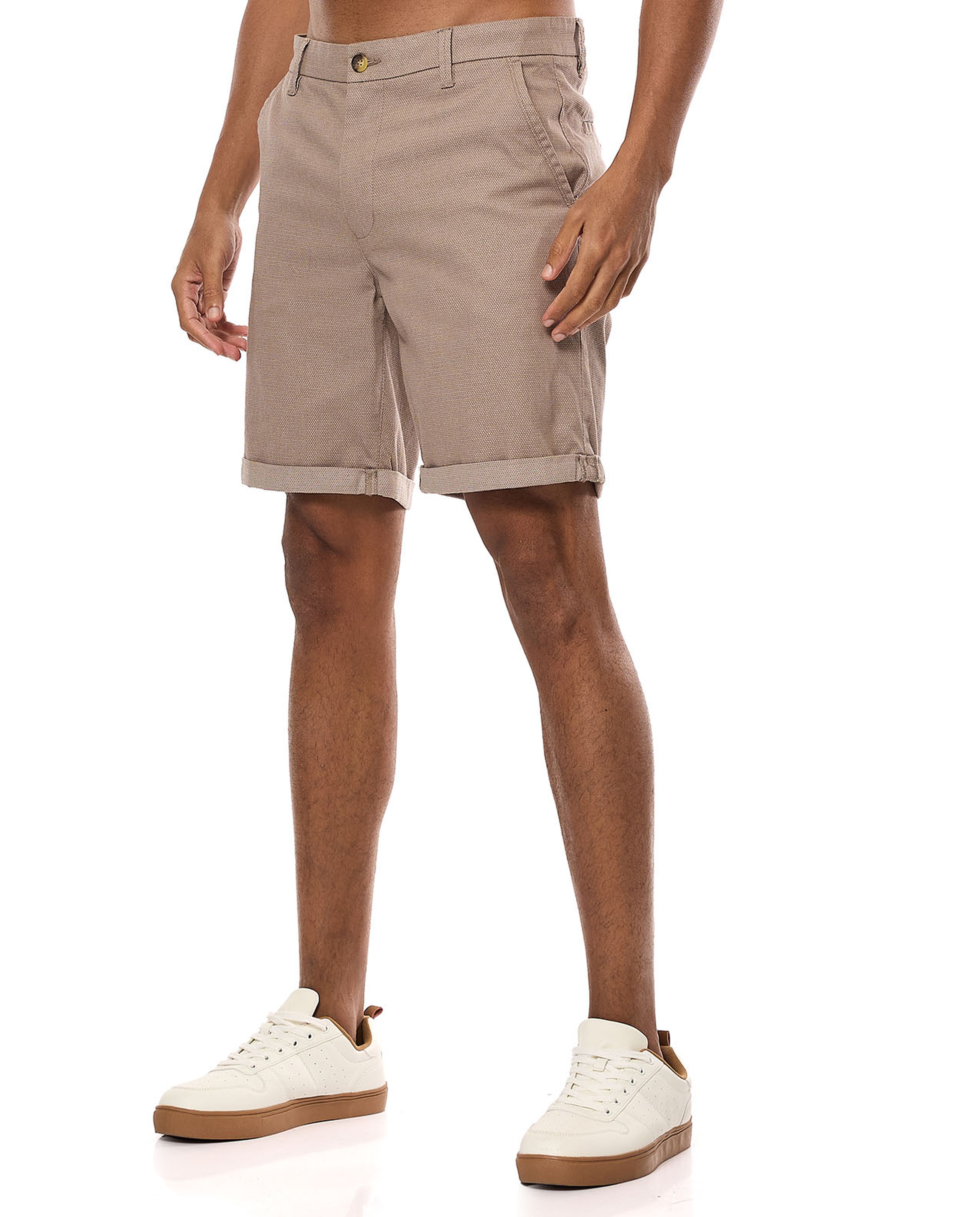 Textured Shorts with Button Closure