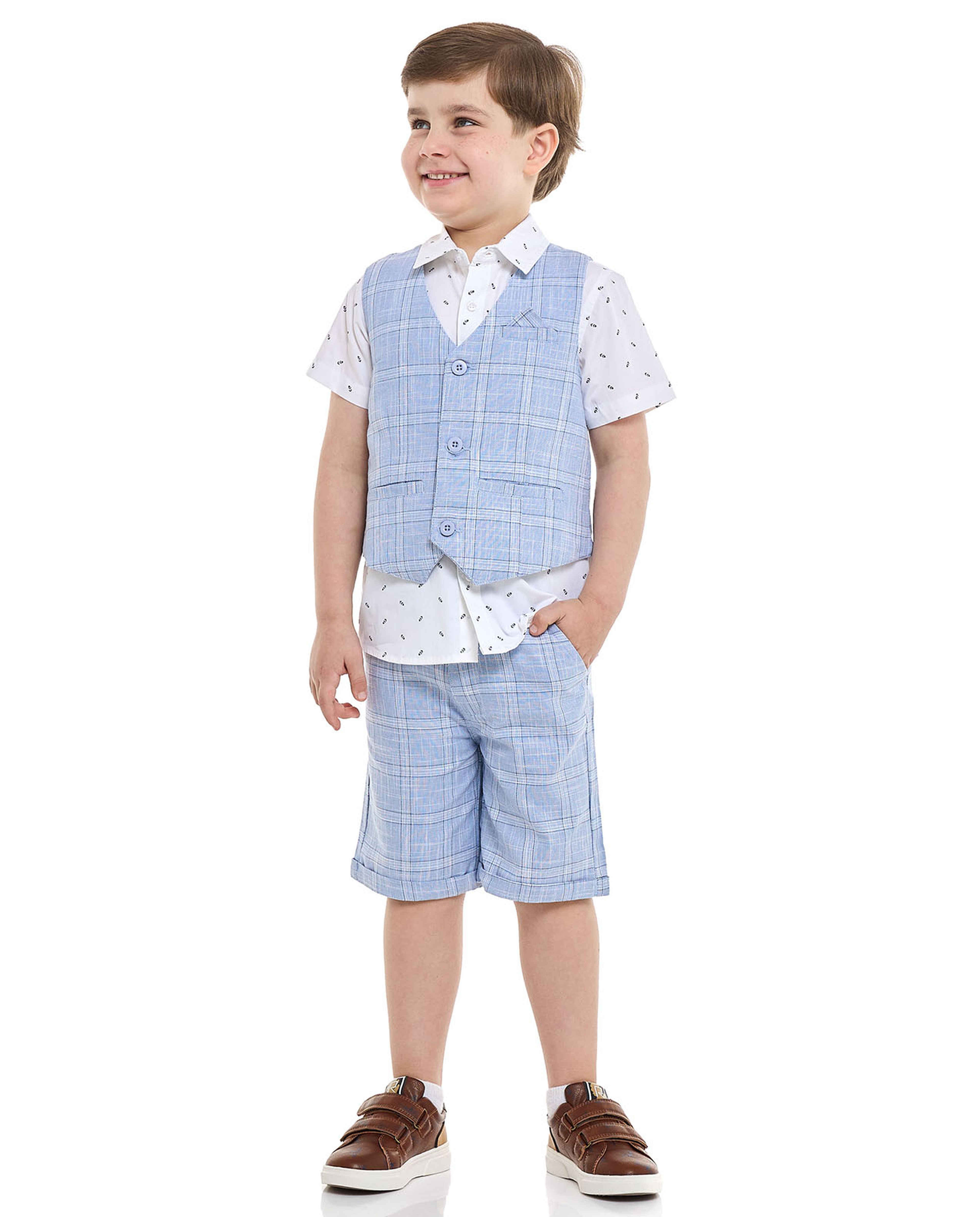 Patterned Shirt and Waistcoat Set