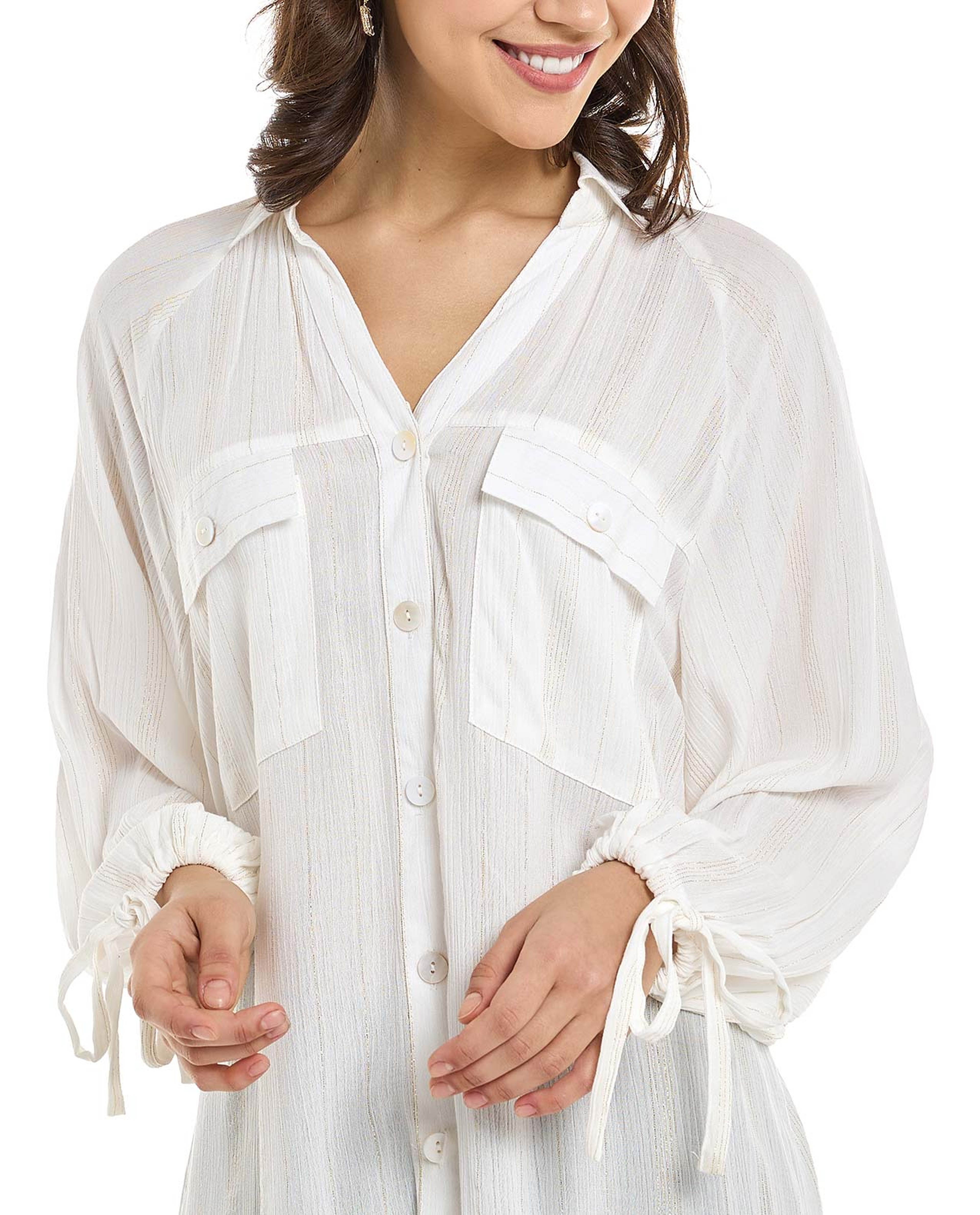 Solid Shirt Tunic with Puff Sleeves