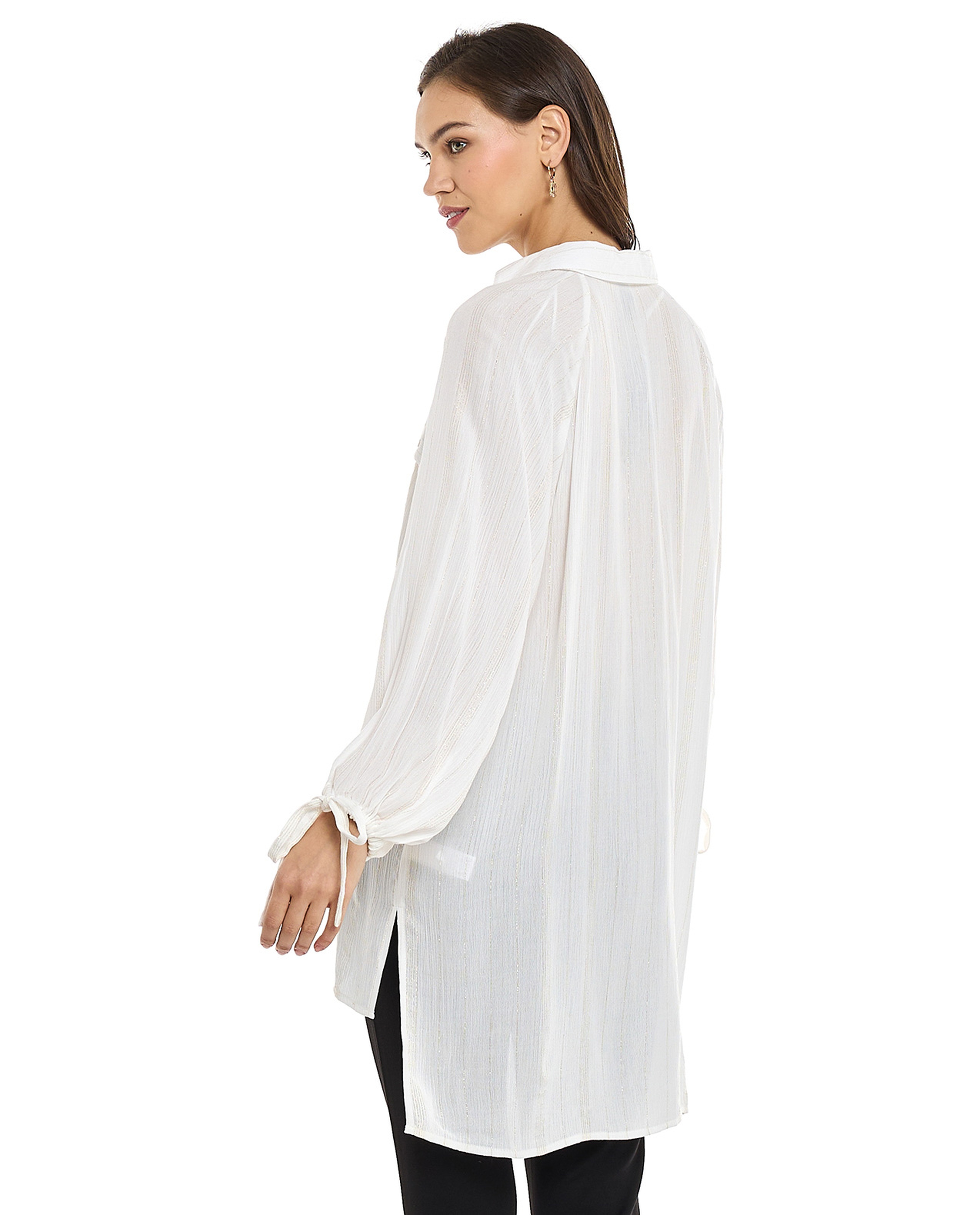 Solid Shirt Tunic with Puff Sleeves