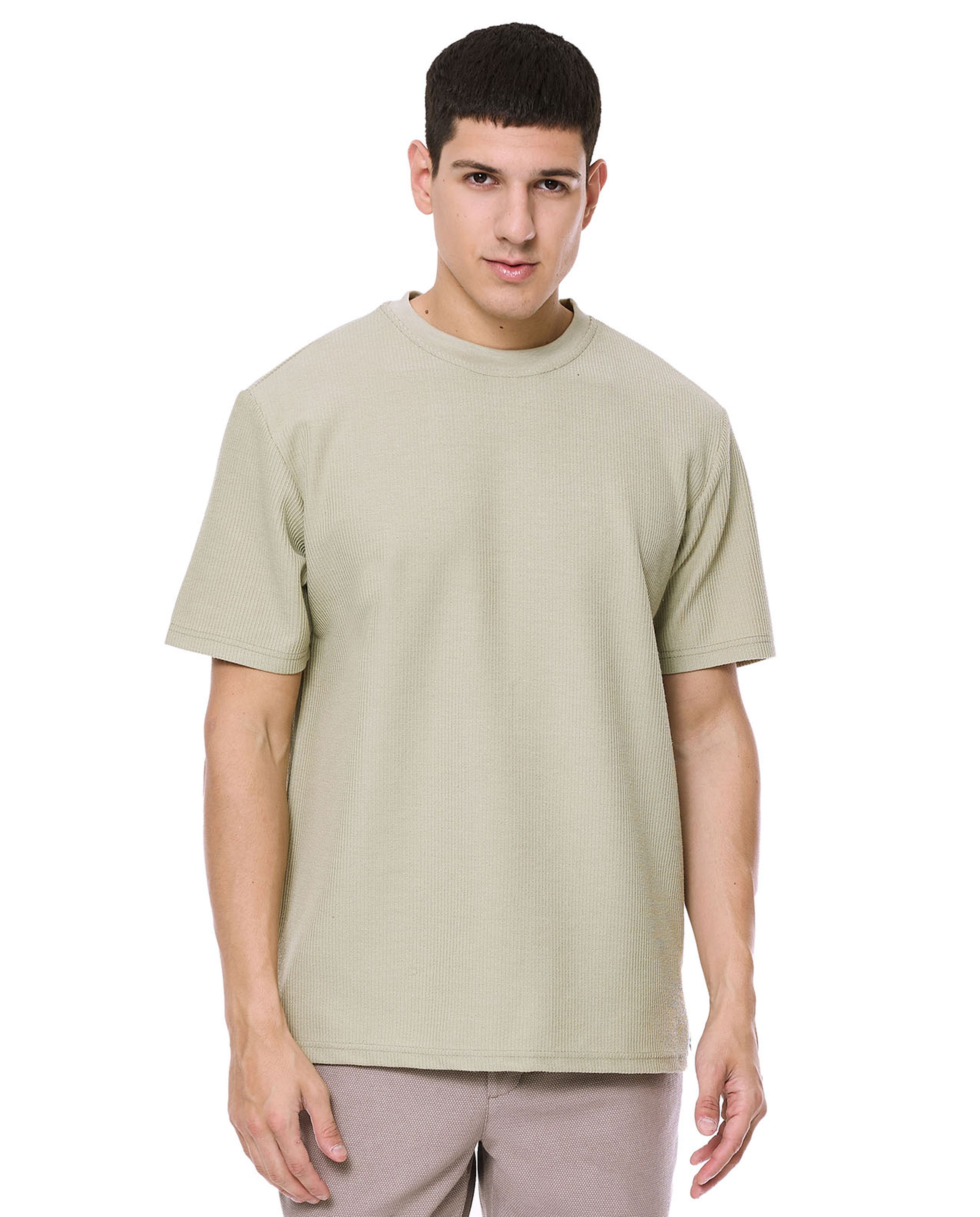 Ribbed T-Shirt with Crew Neck and Short Sleeves