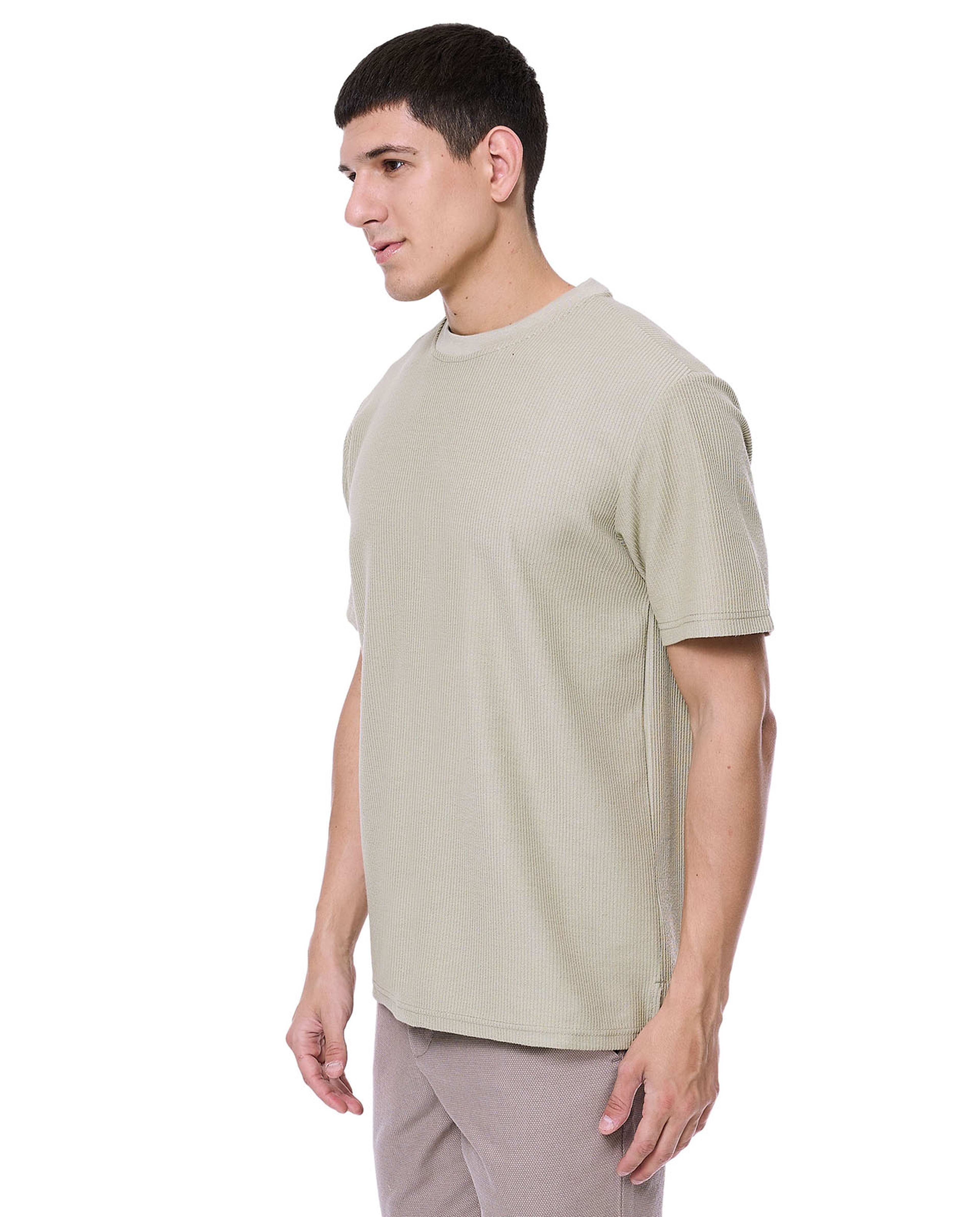 Ribbed T-Shirt with Crew Neck and Short Sleeves