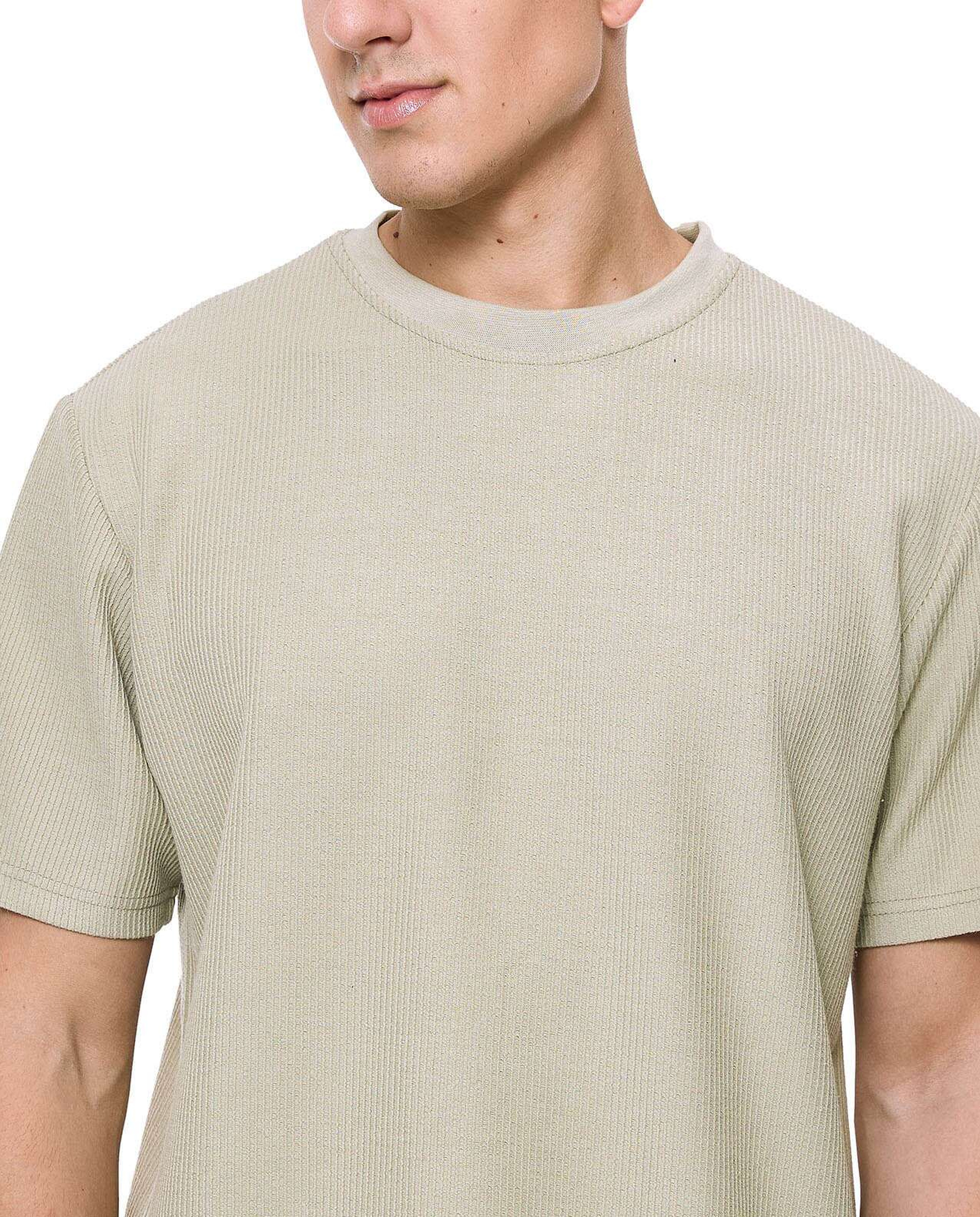 Ribbed T-Shirt with Crew Neck and Short Sleeves