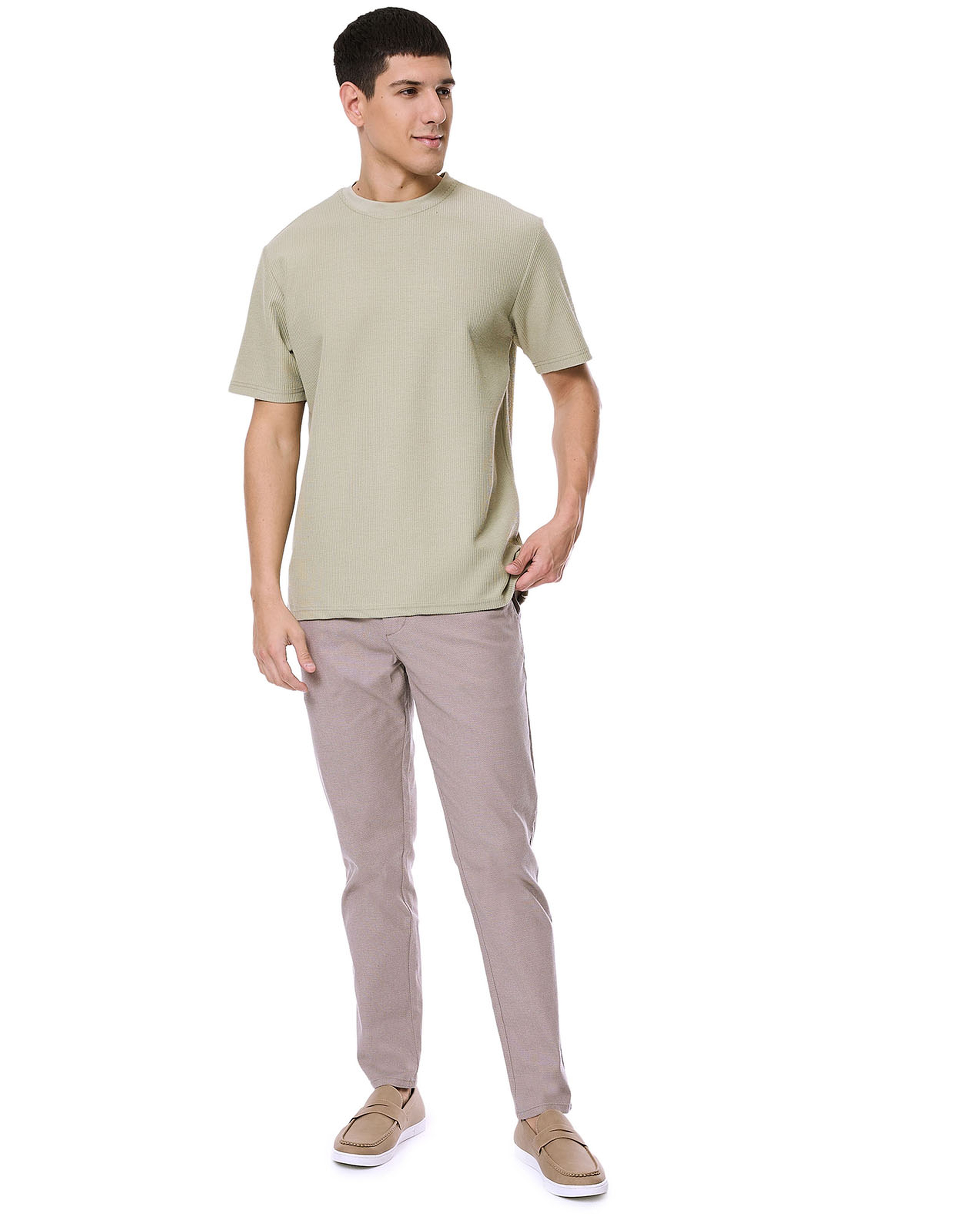 Ribbed T-Shirt with Crew Neck and Short Sleeves