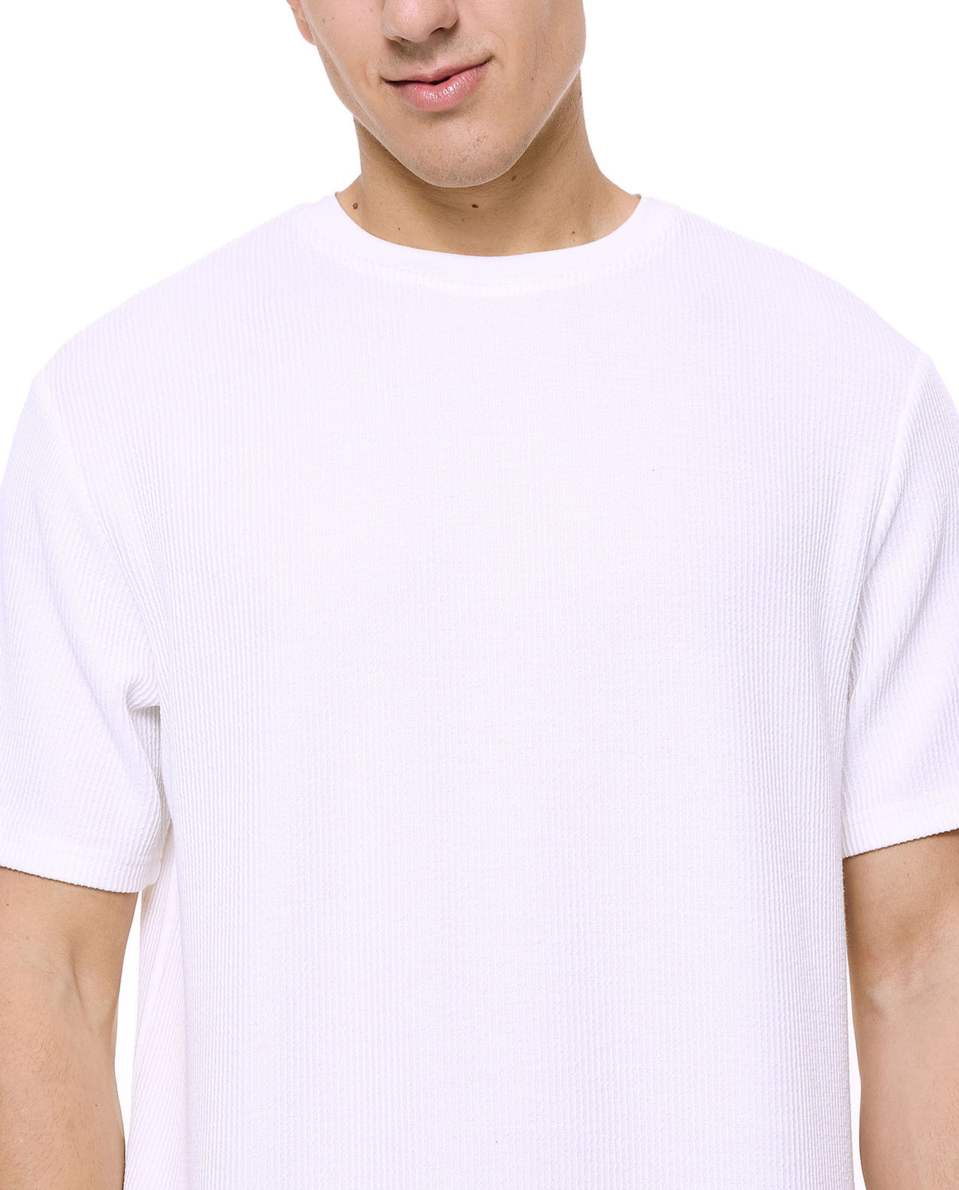 Ribbed T-Shirt with Crew Neck and Short Sleeves