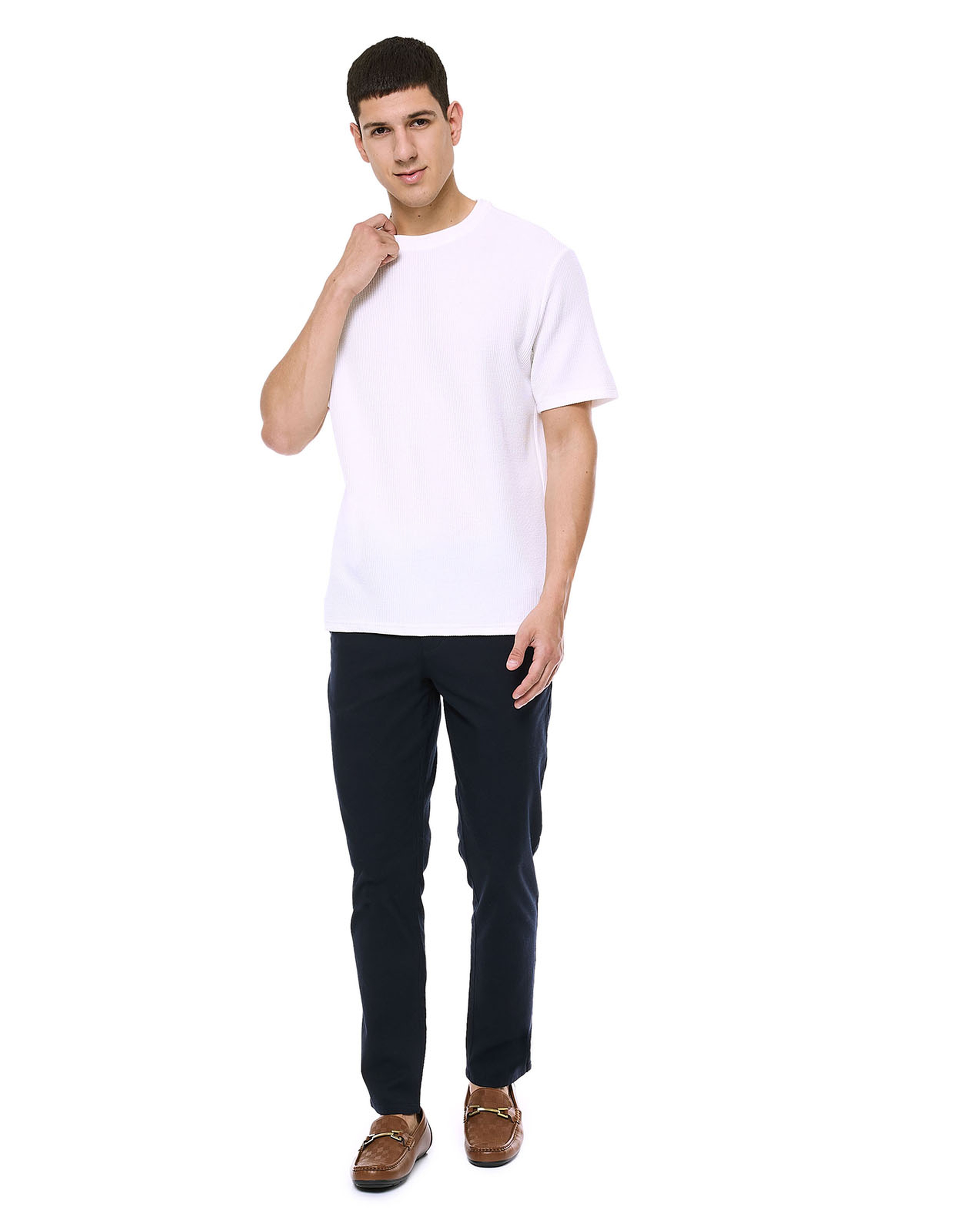 Ribbed T-Shirt with Crew Neck and Short Sleeves