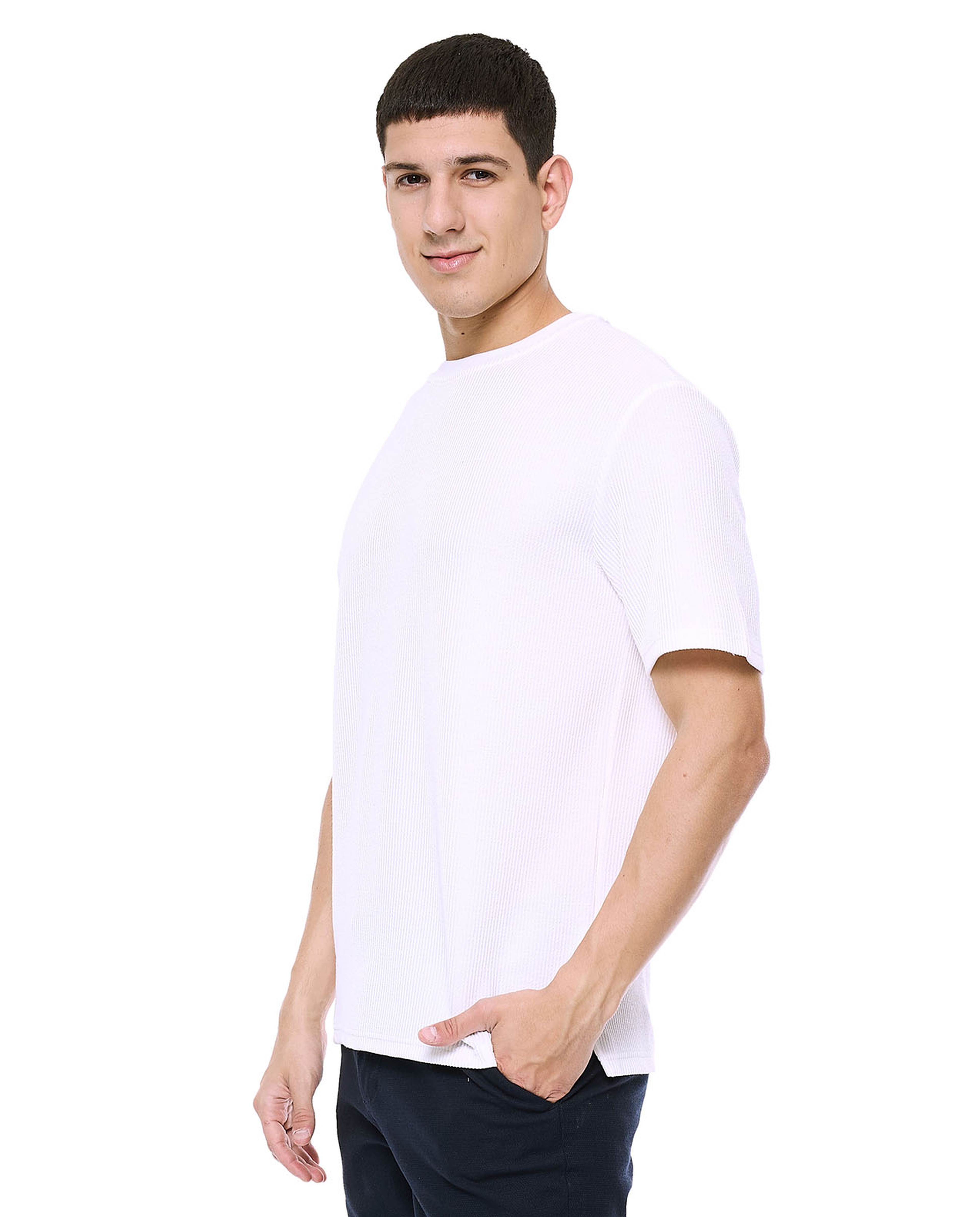 Ribbed T-Shirt with Crew Neck and Short Sleeves