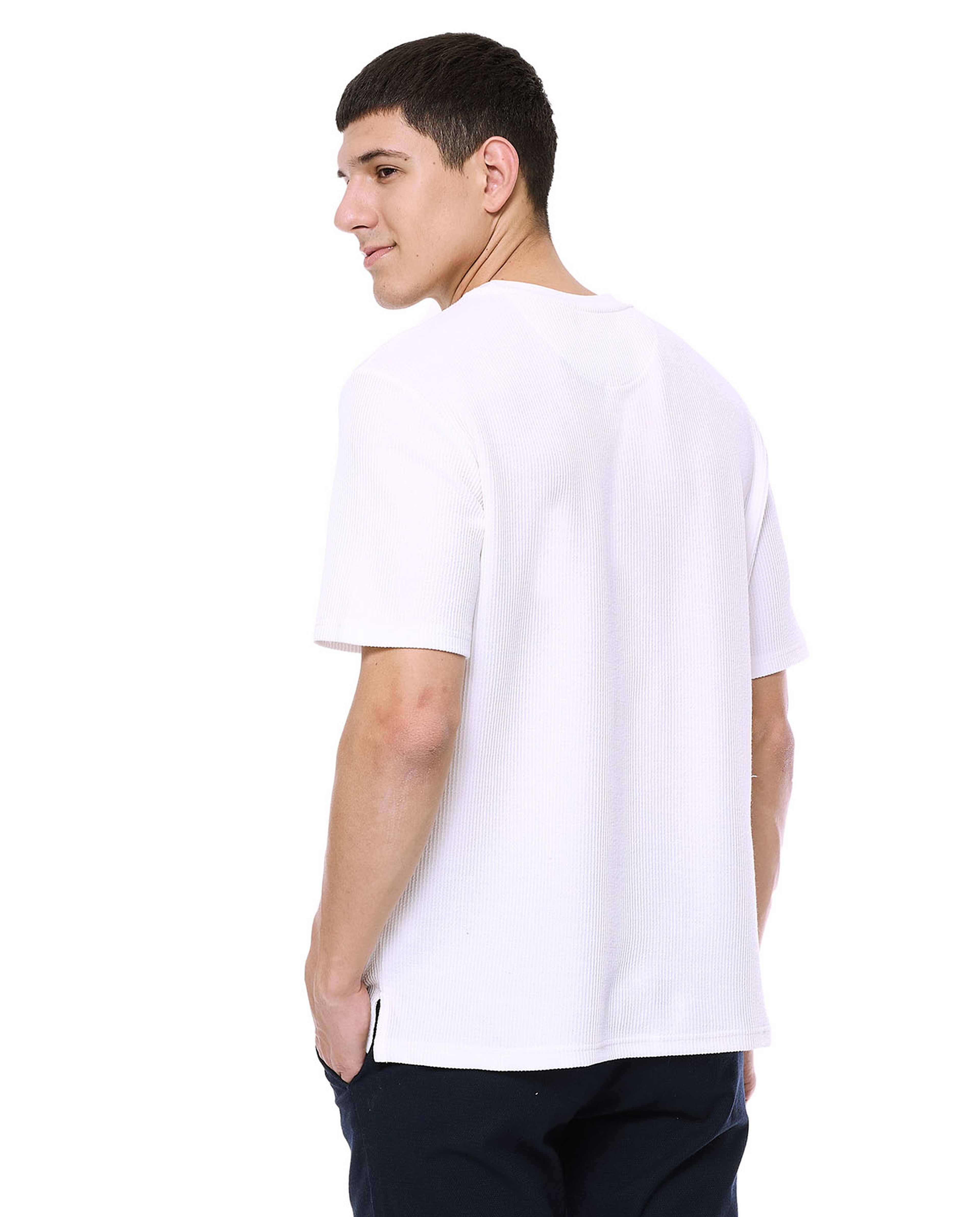 Ribbed T-Shirt with Crew Neck and Short Sleeves