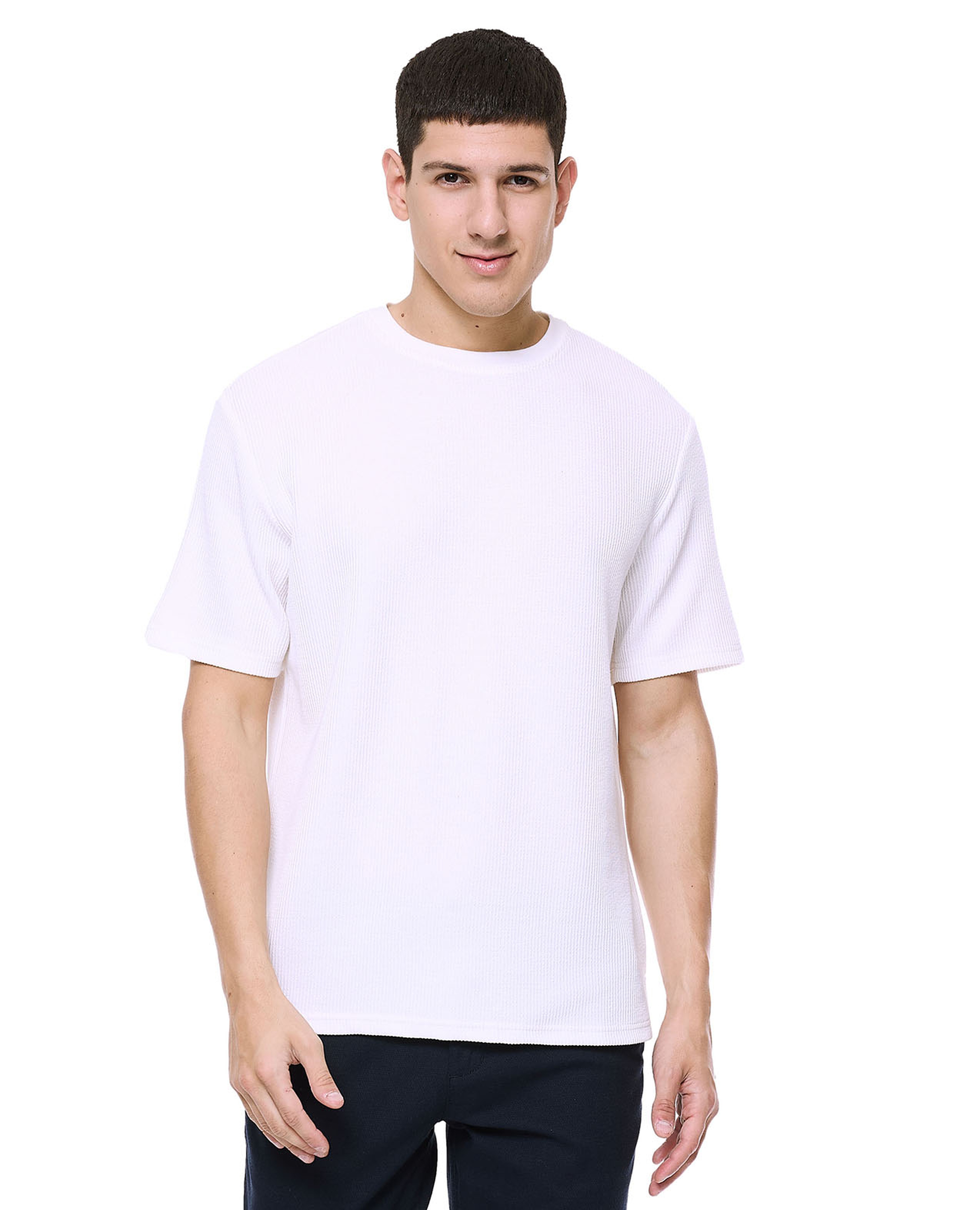 Ribbed T-Shirt with Crew Neck and Short Sleeves
