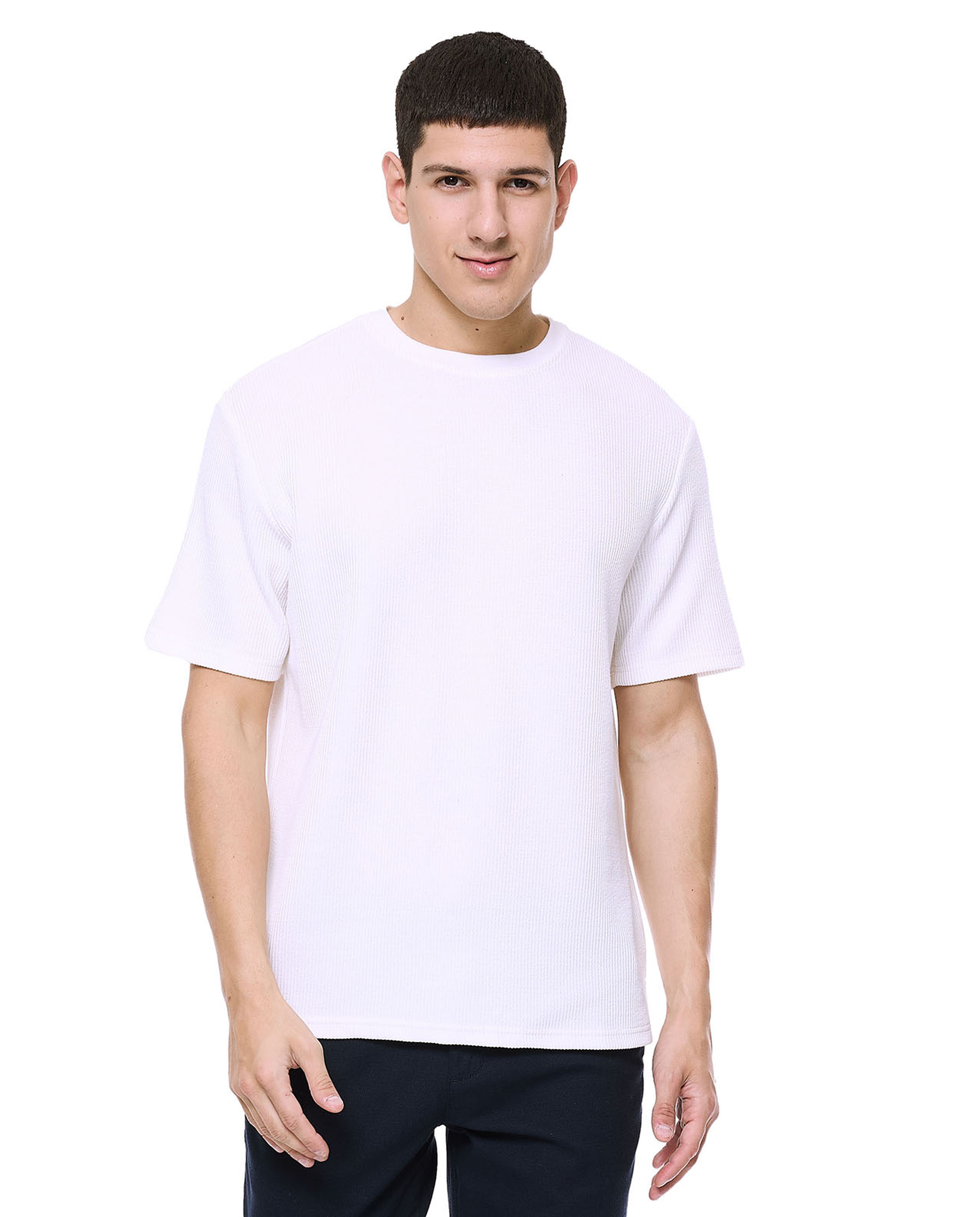 Ribbed T-Shirt with Crew Neck and Short Sleeves