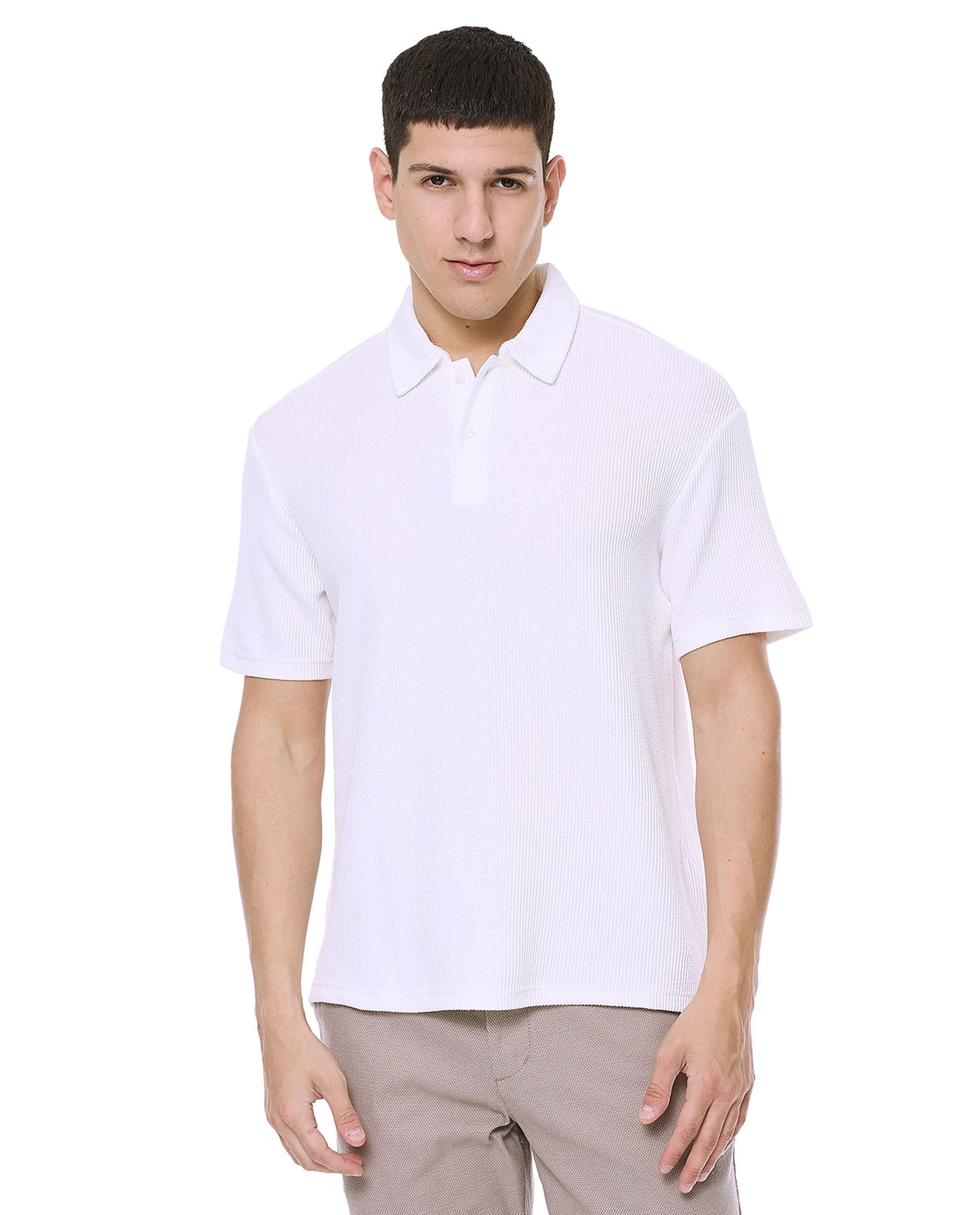 Textured Polo T-Shirt with Short Sleeves