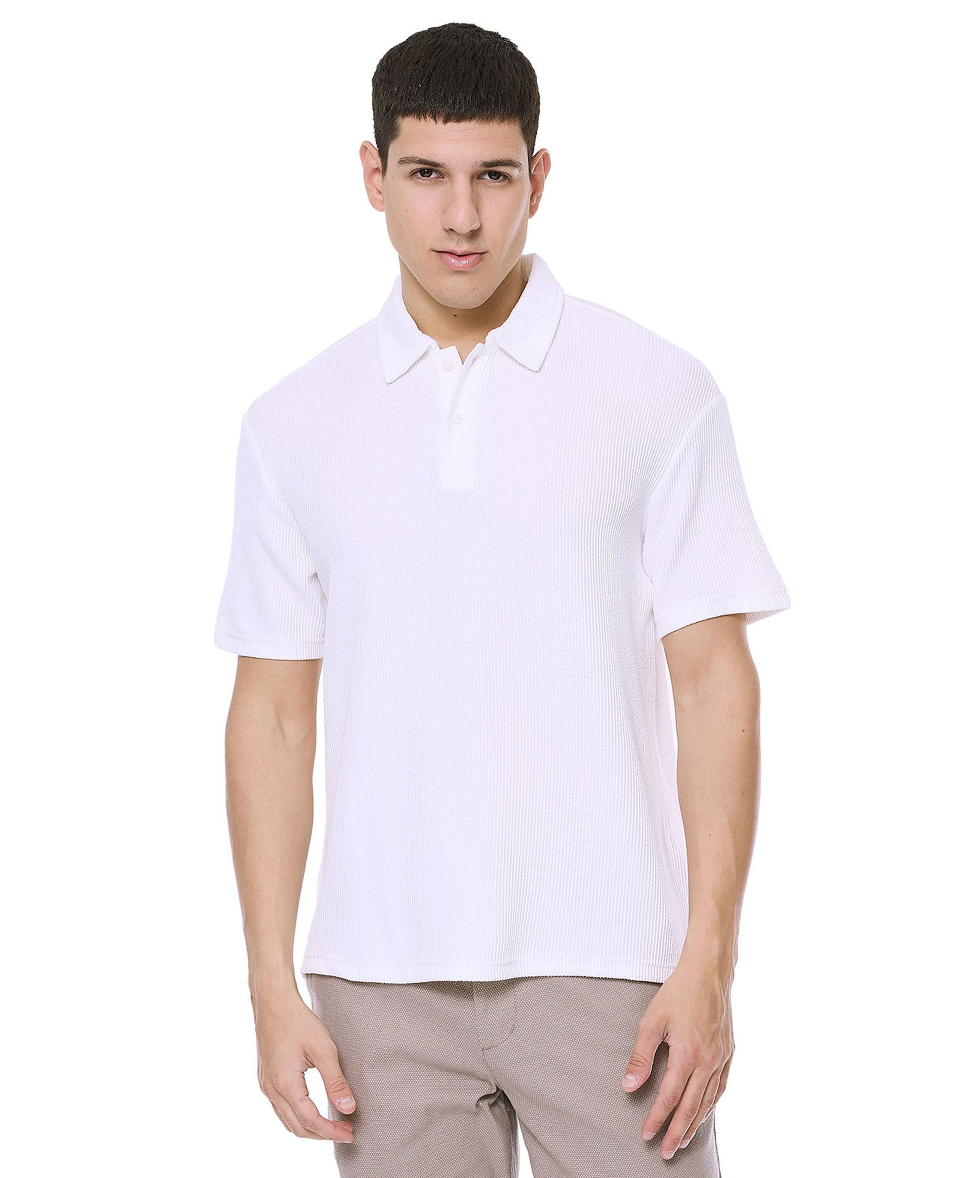 Textured Polo T-Shirt with Short Sleeves