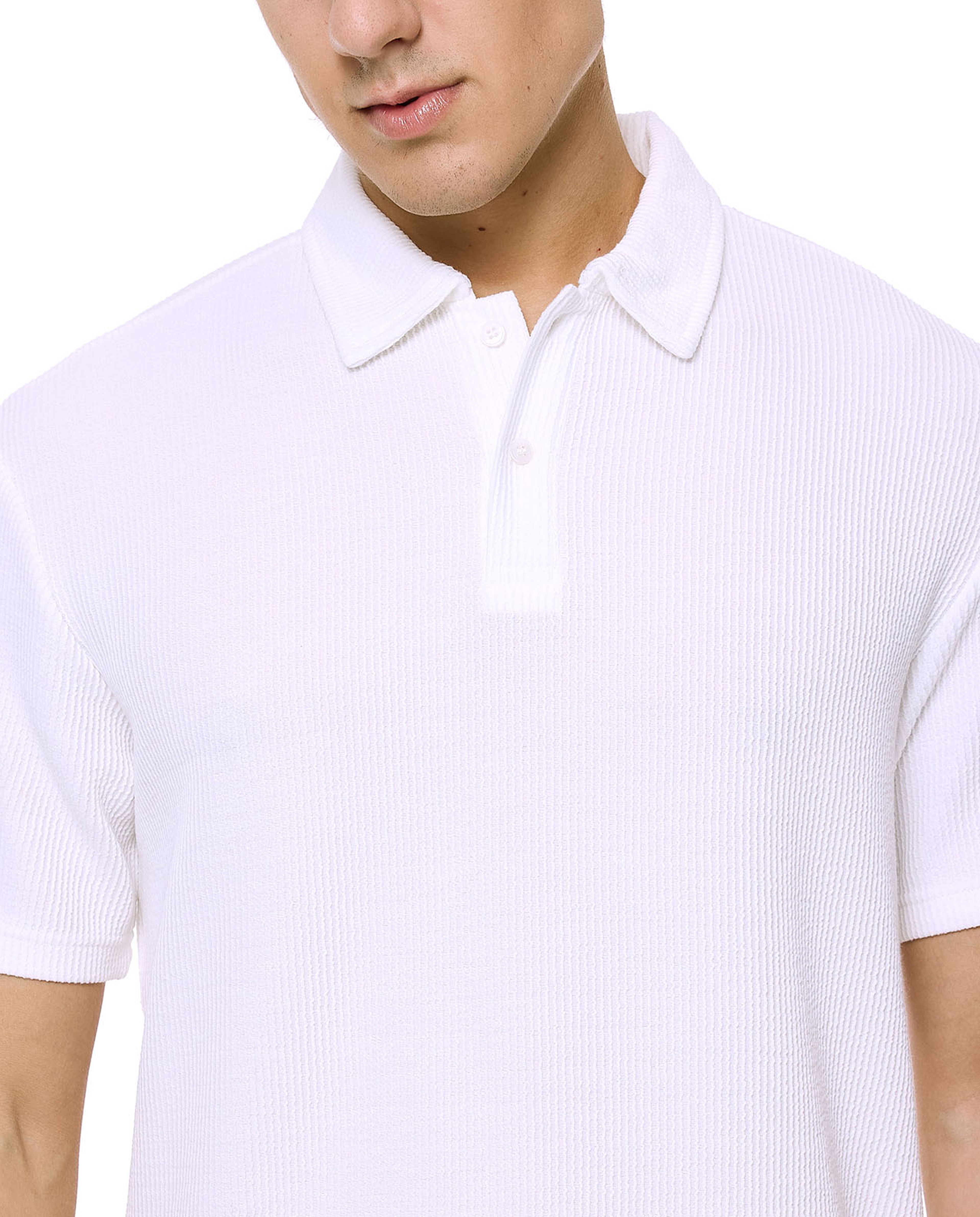 Textured Polo T-Shirt with Short Sleeves