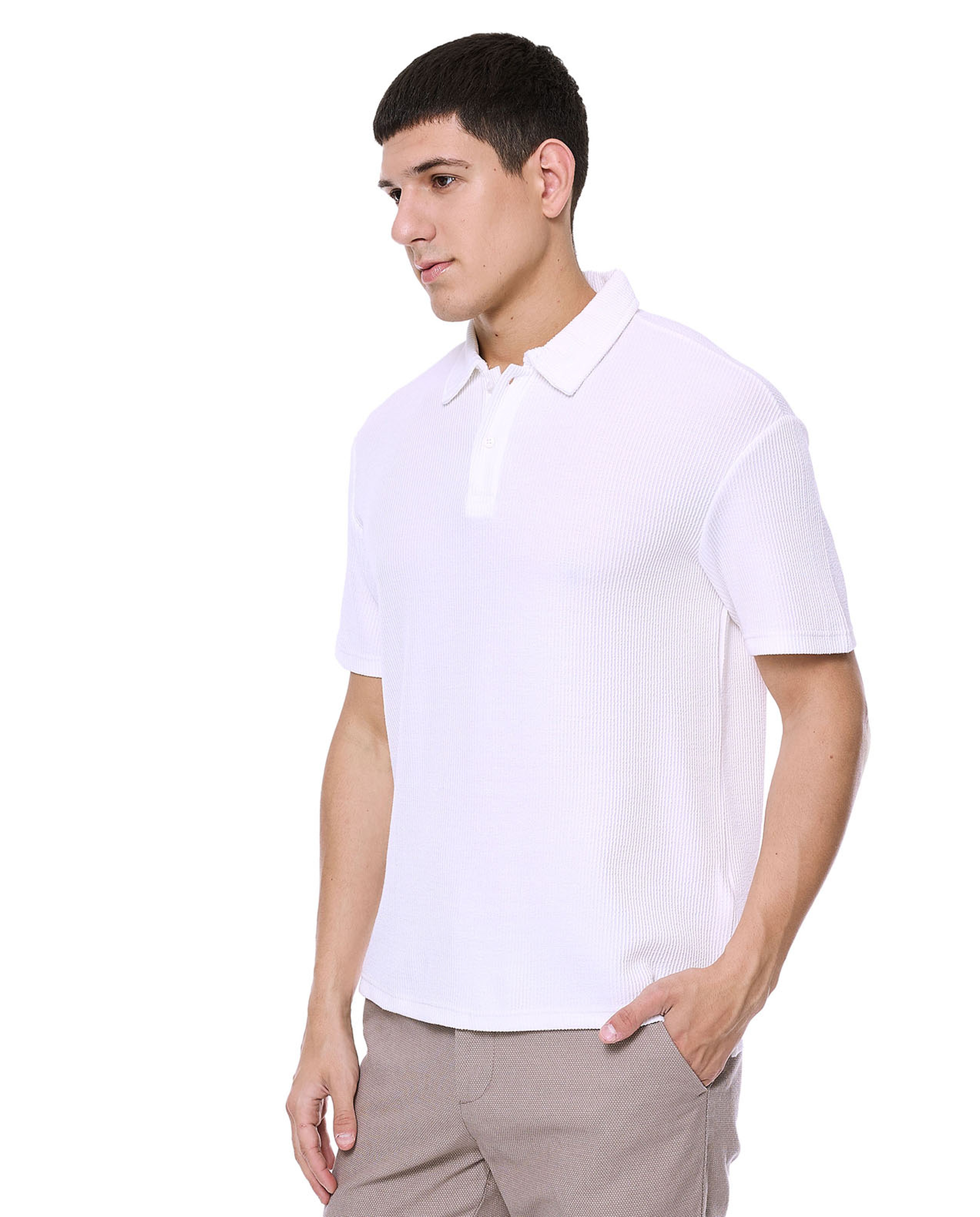 Textured Polo T-Shirt with Short Sleeves