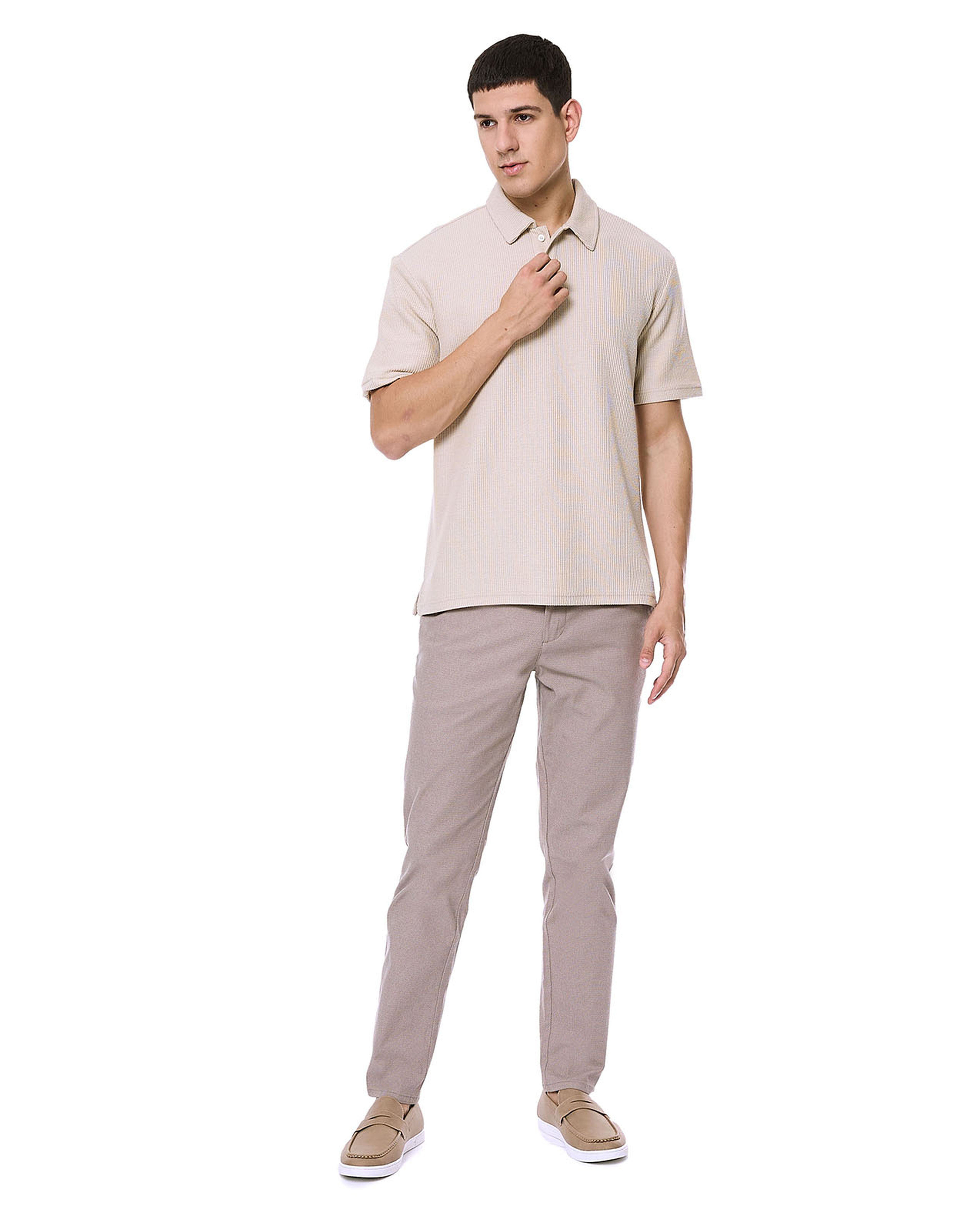 Textured Polo T-Shirt with Short Sleeves