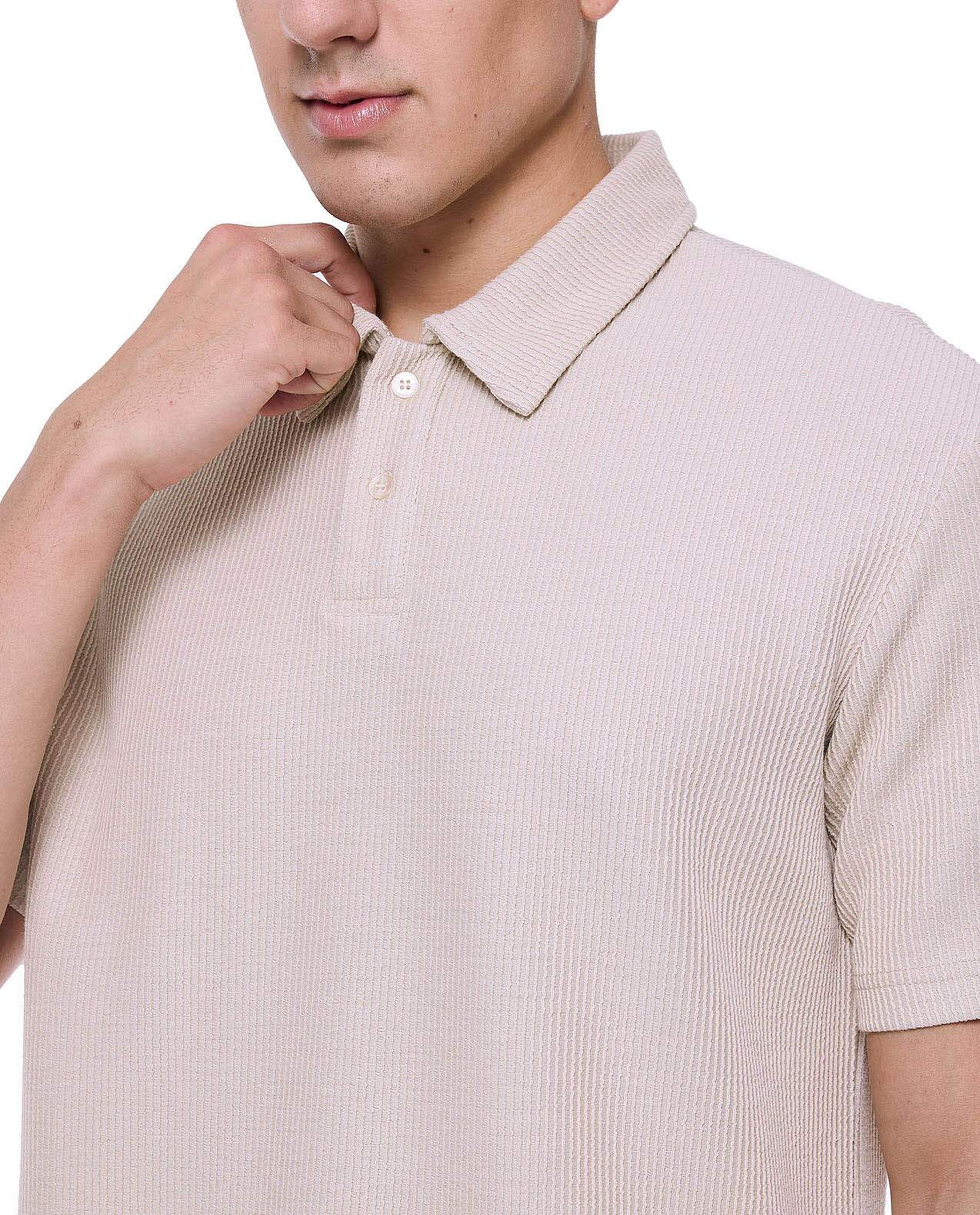 Textured Polo T-Shirt with Short Sleeves