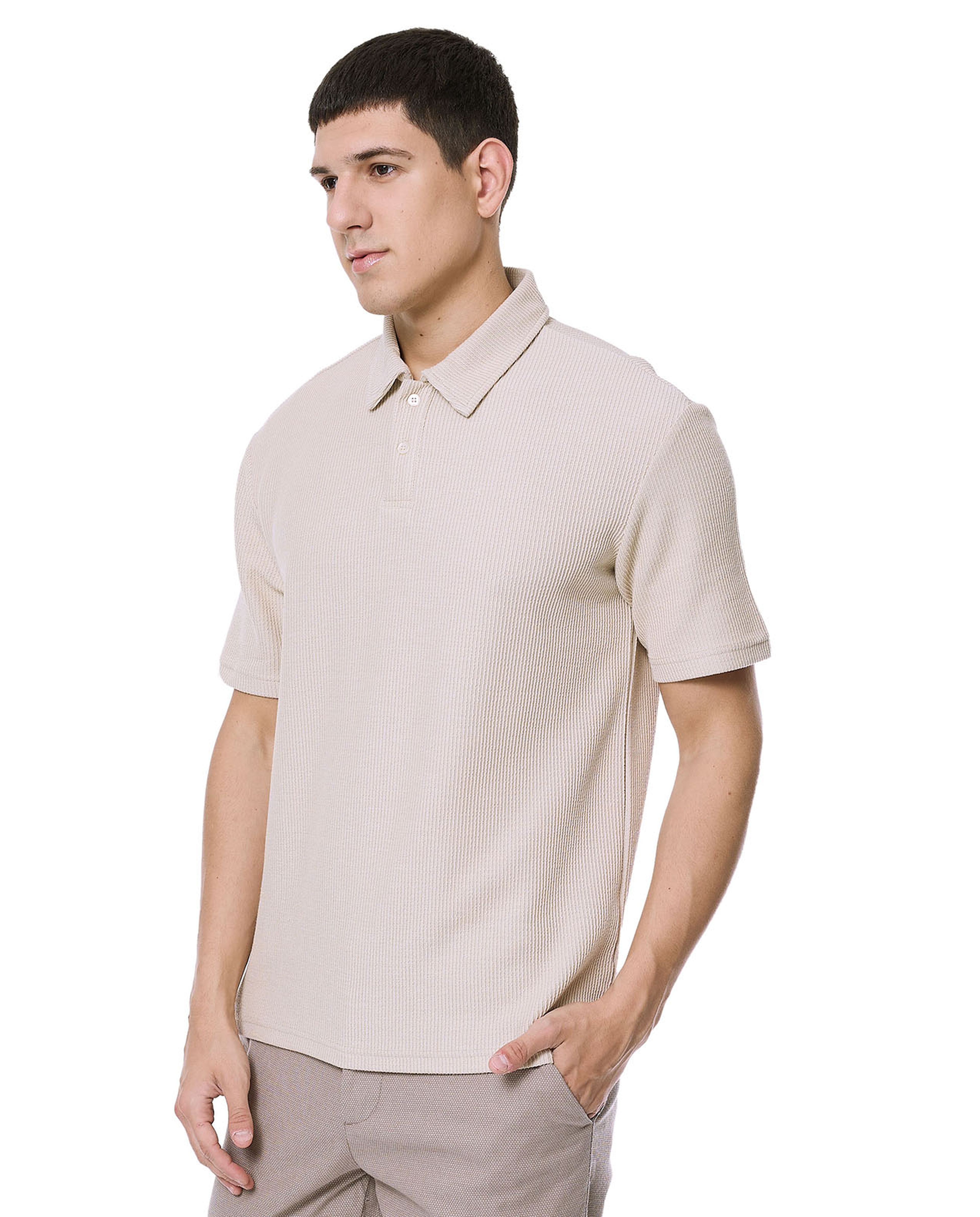 Textured Polo T-Shirt with Short Sleeves