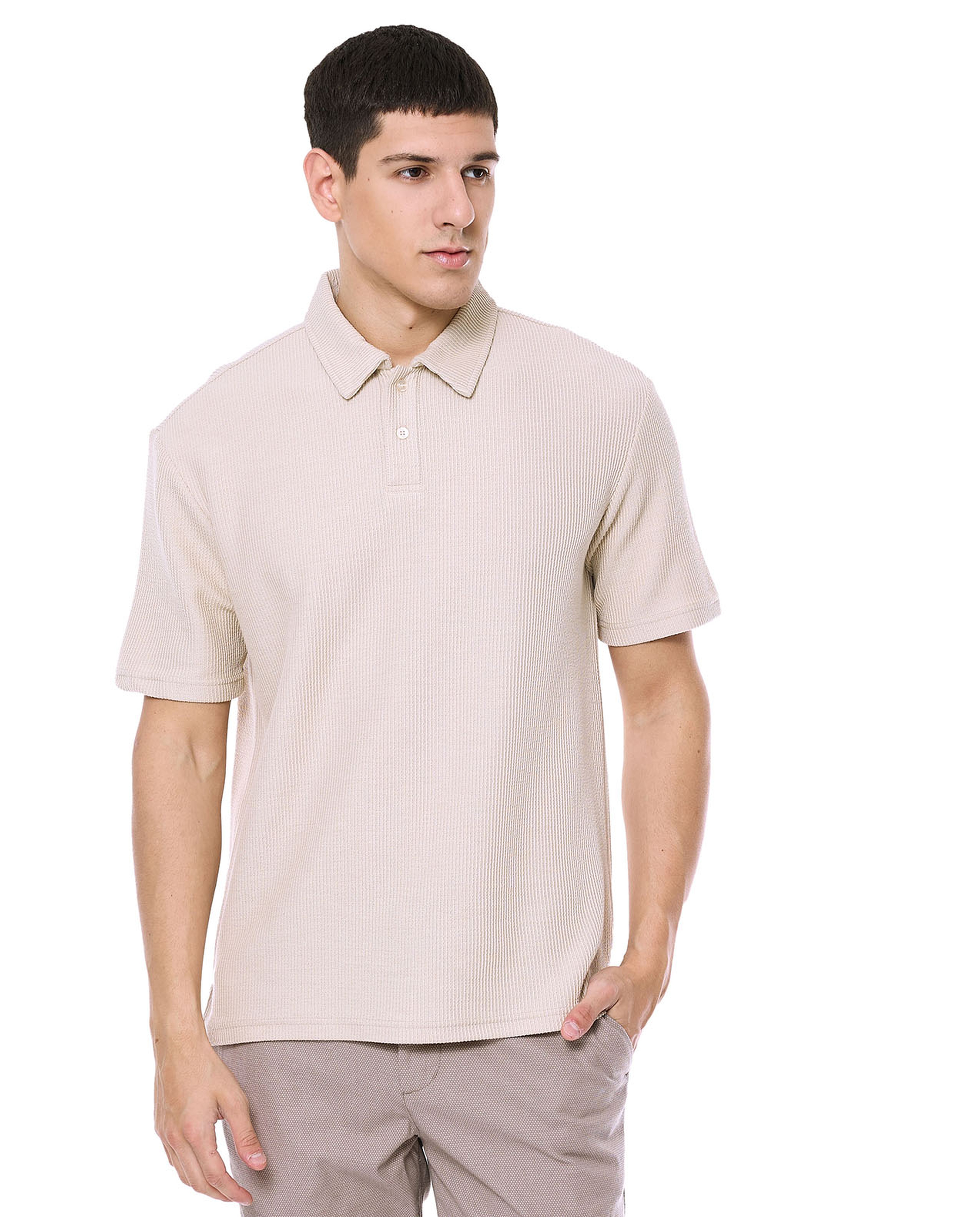 Textured Polo T-Shirt with Short Sleeves