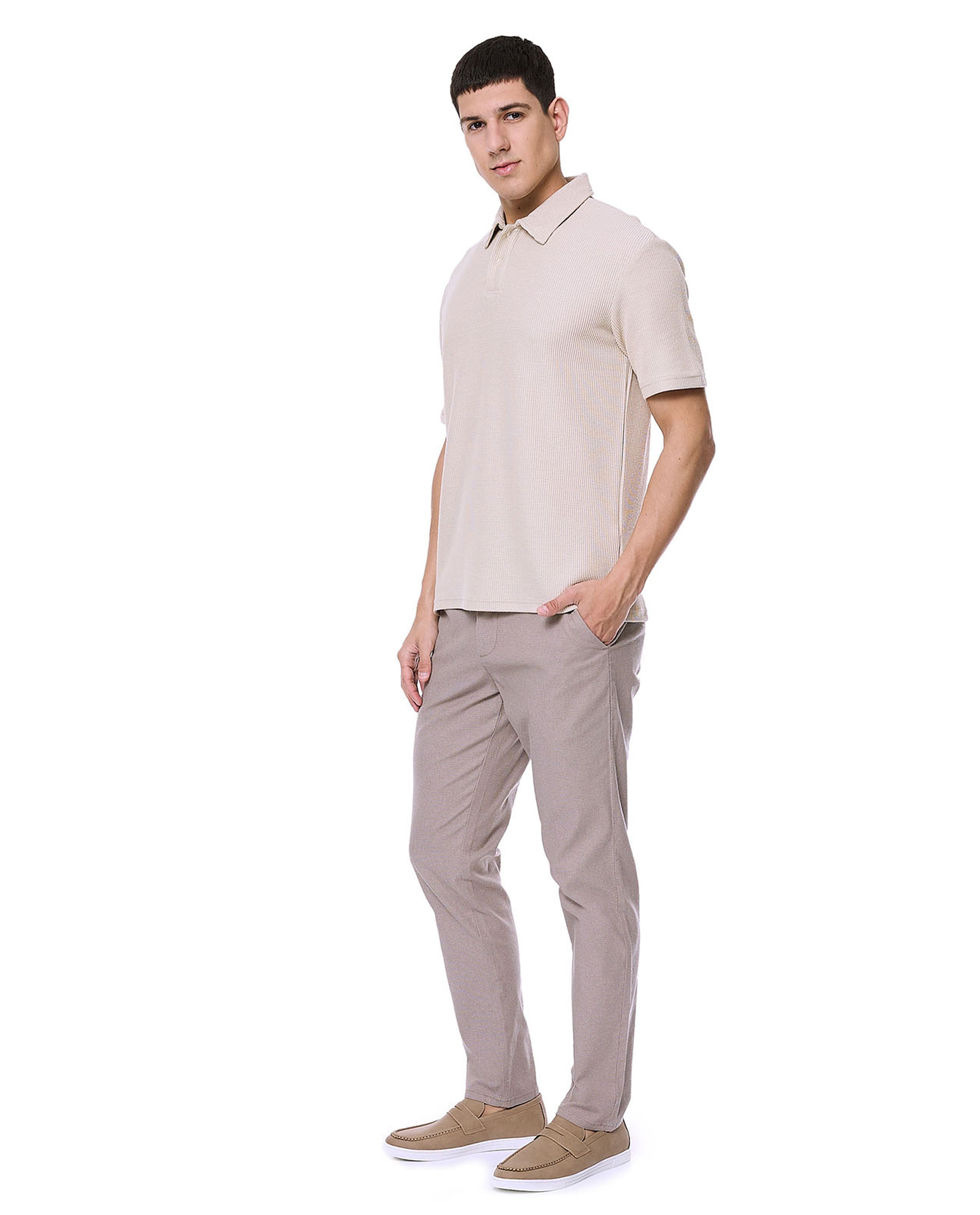 Textured Chino Pants with Button Closure