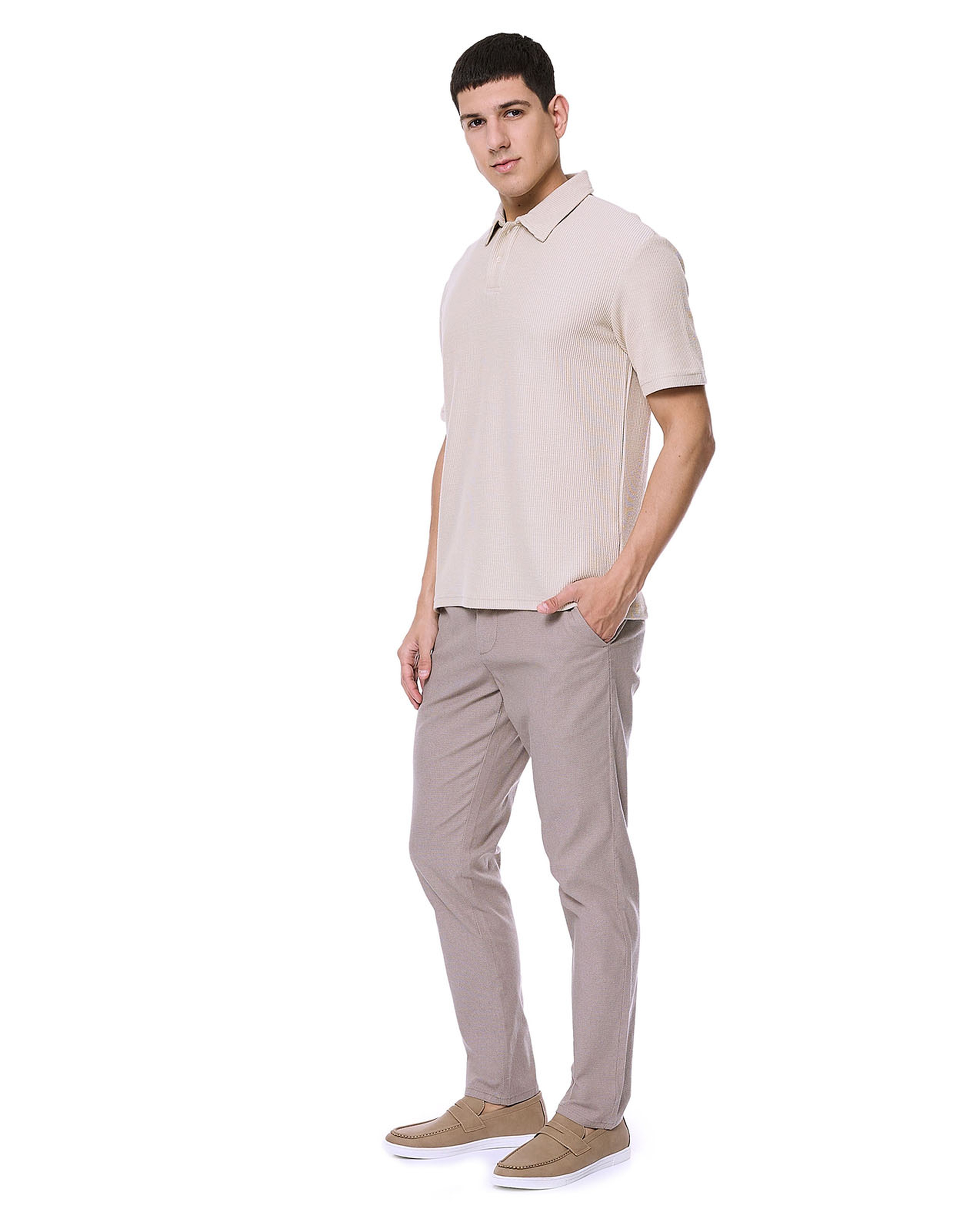 Textured Chino Pants with Button Closure
