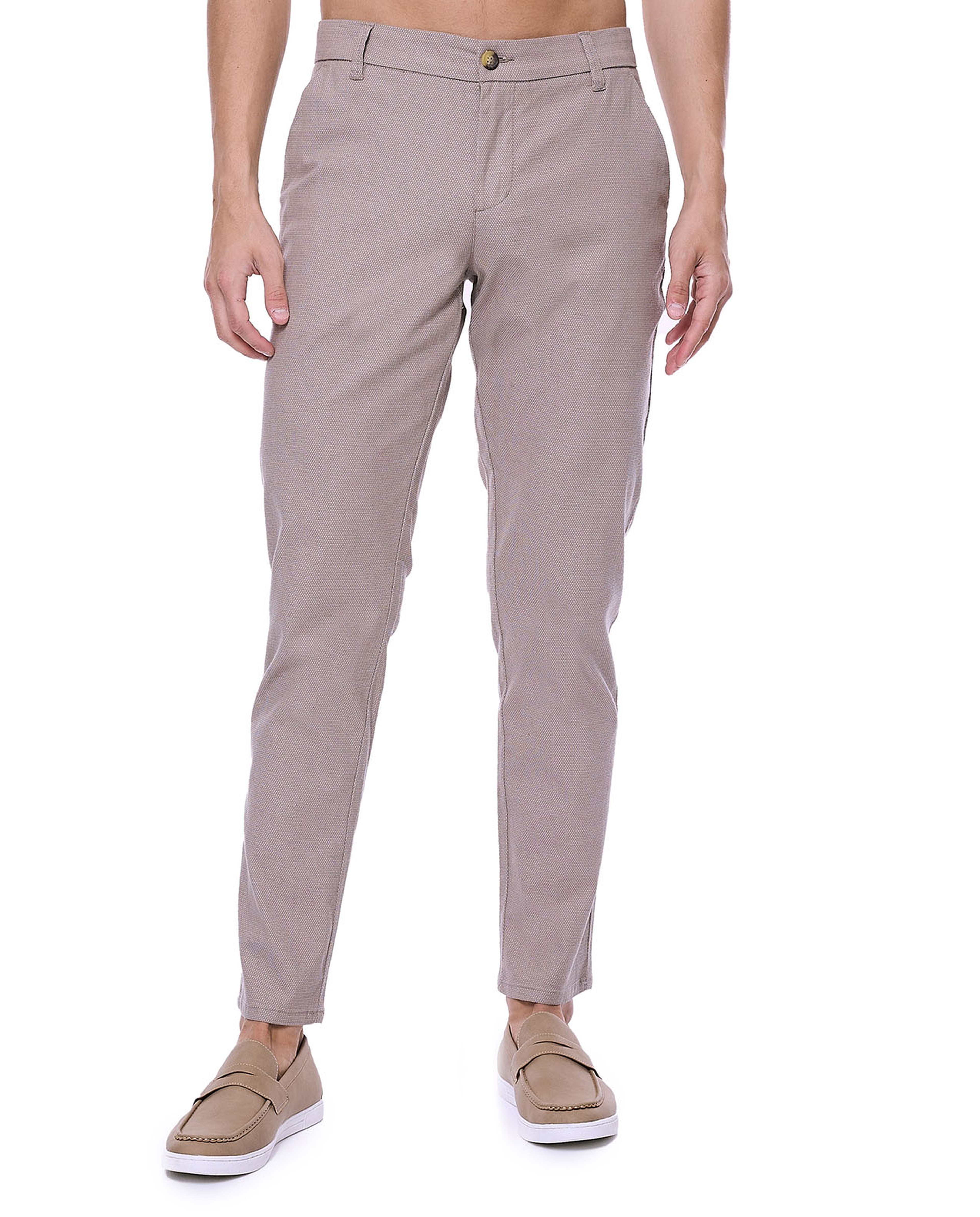 Textured Chino Pants with Button Closure