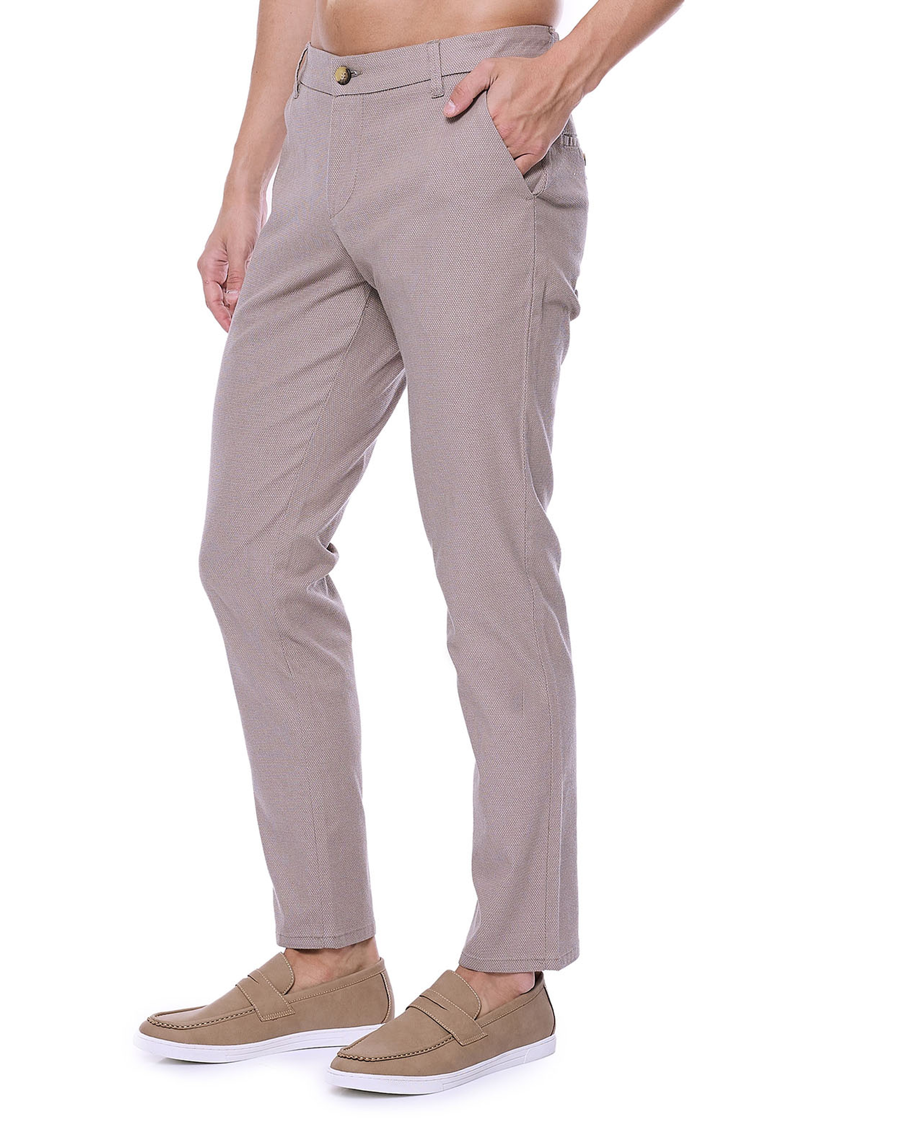 Textured Chino Pants with Button Closure