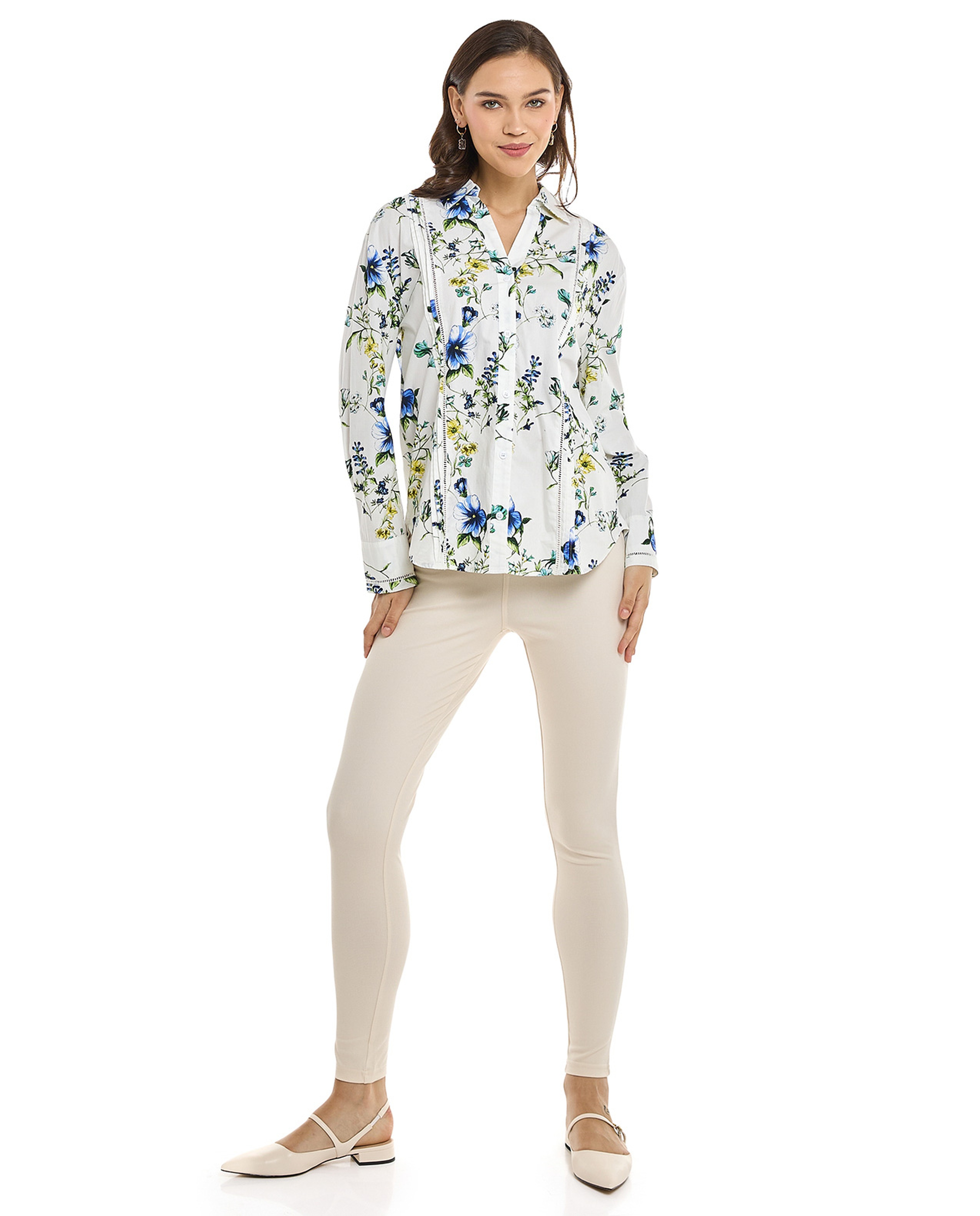 Floral Printed Shirt with Classic Collar and Long Sleeves