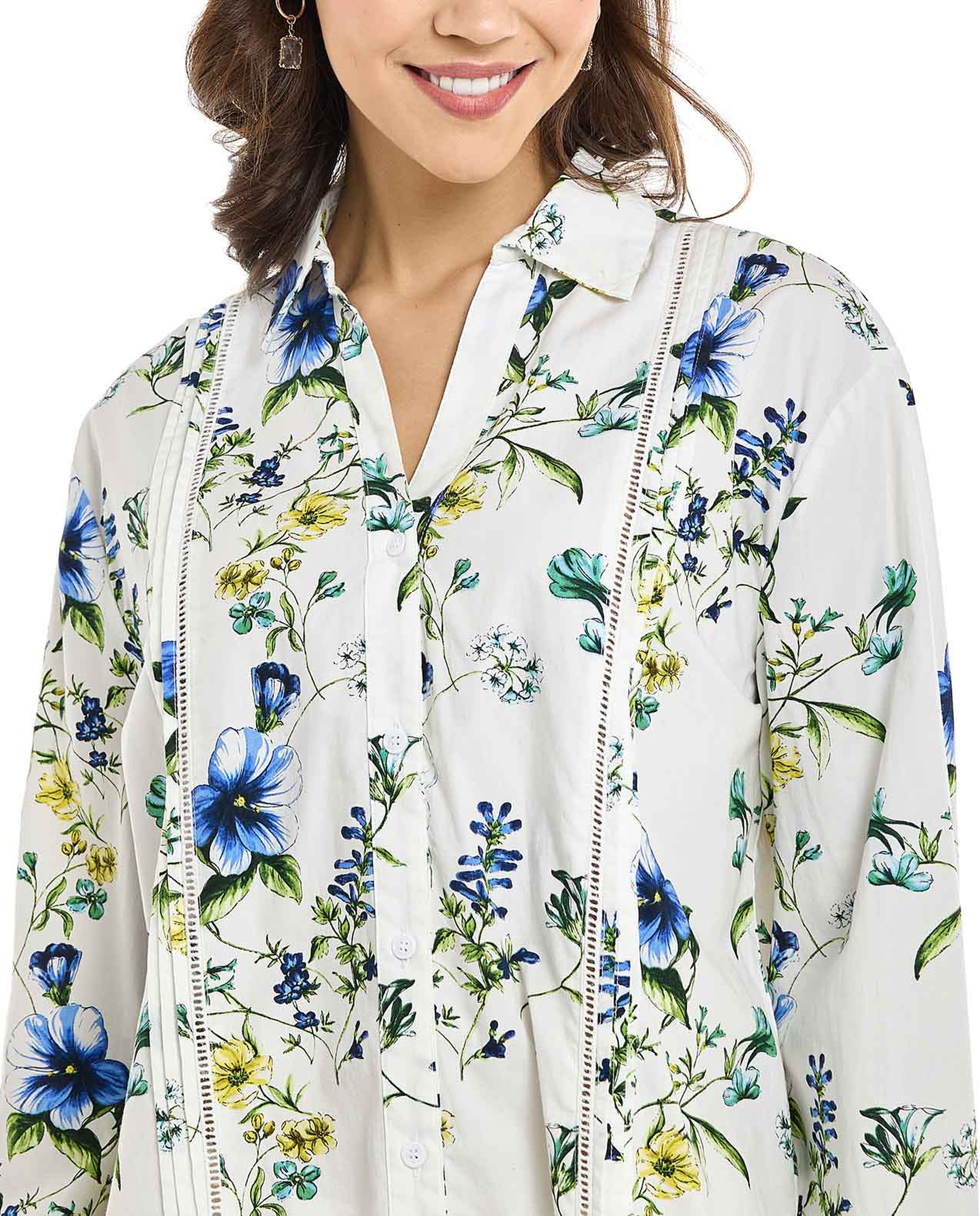 Floral Printed Shirt with Classic Collar and Long Sleeves