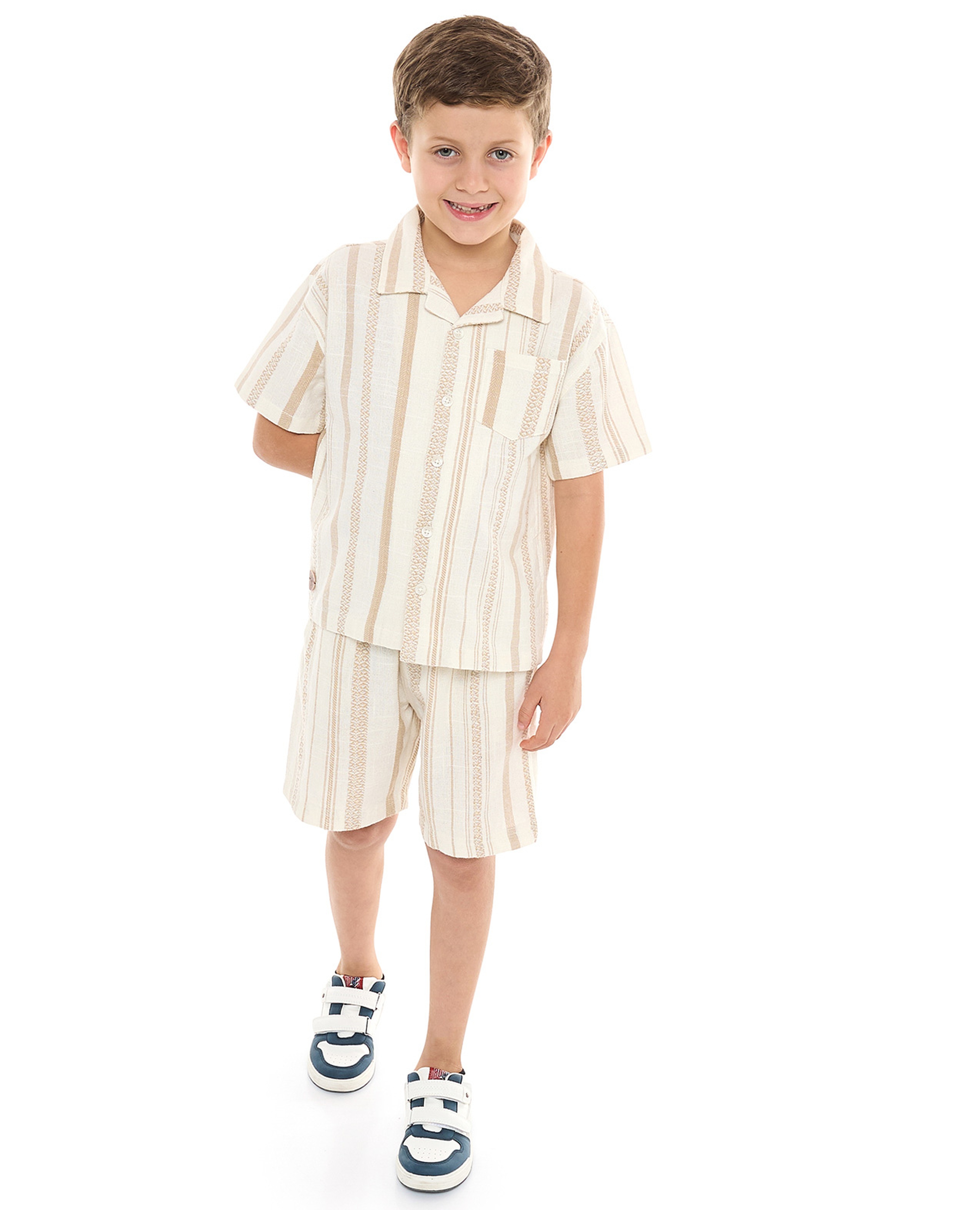 طقم قطعتين قميص مخطط وشورت