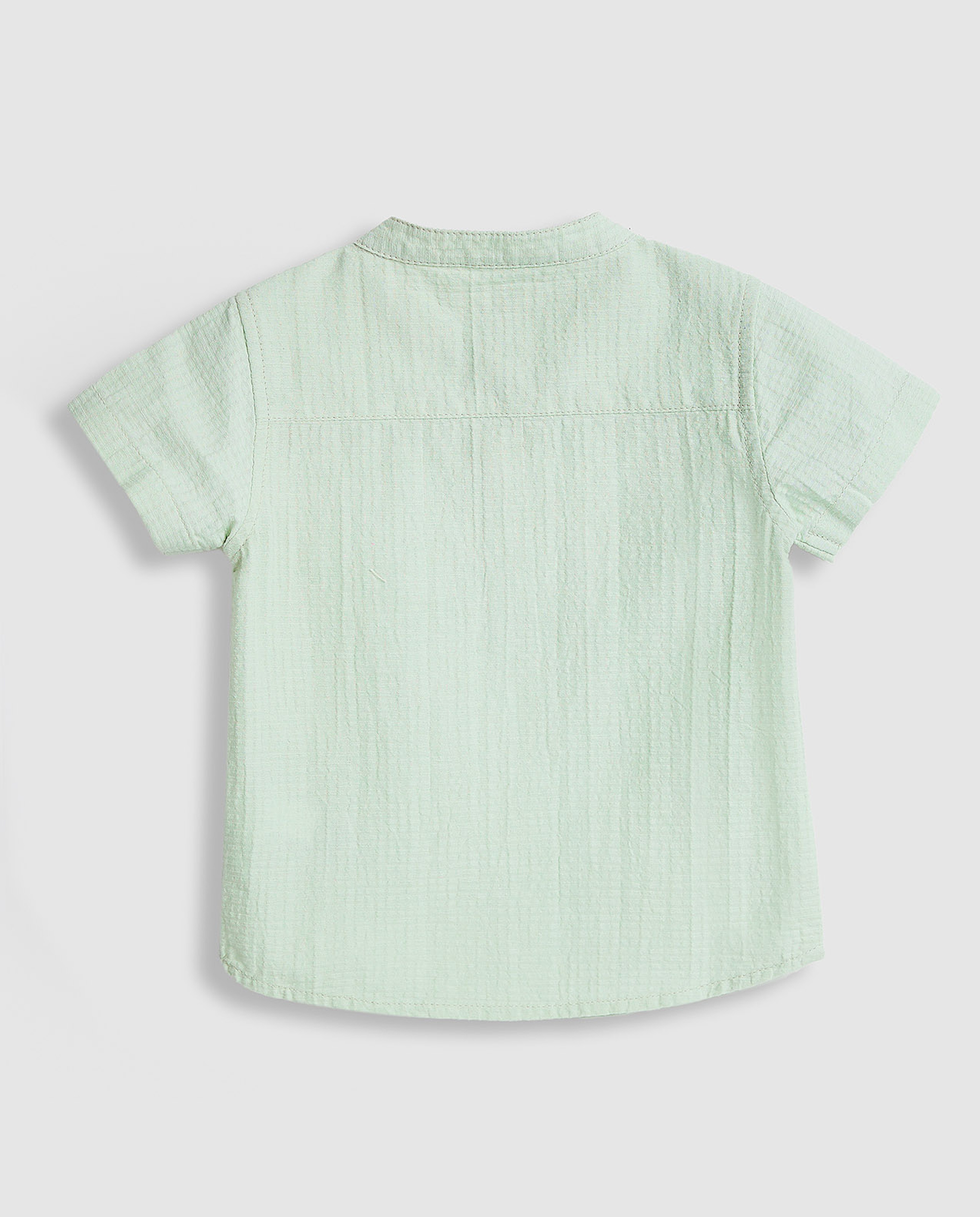 Solid Shirt with Mandarin Collar and Short Sleeves