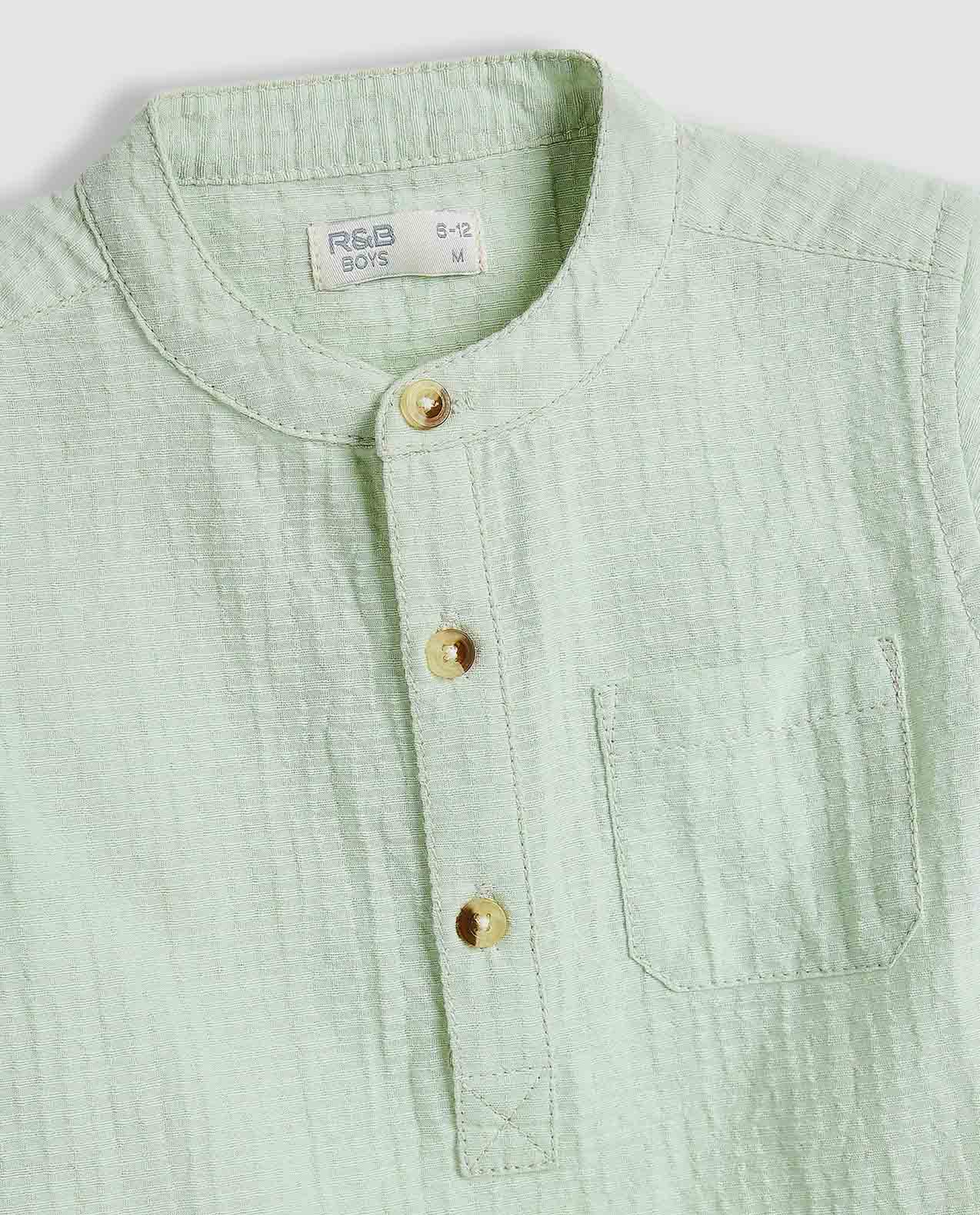 Solid Shirt with Mandarin Collar and Short Sleeves