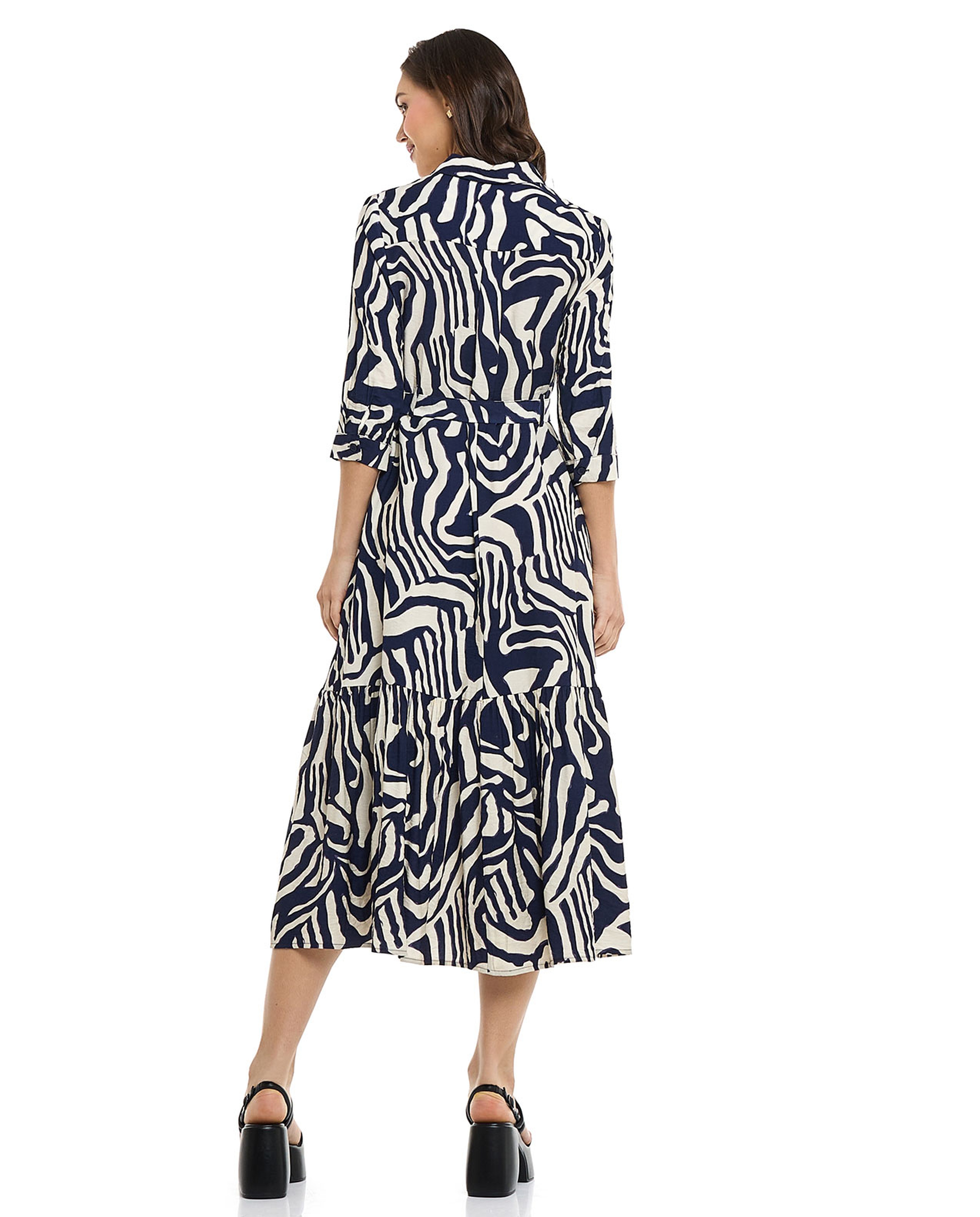 Patterned Shirt Dress with 3/4 Sleeves