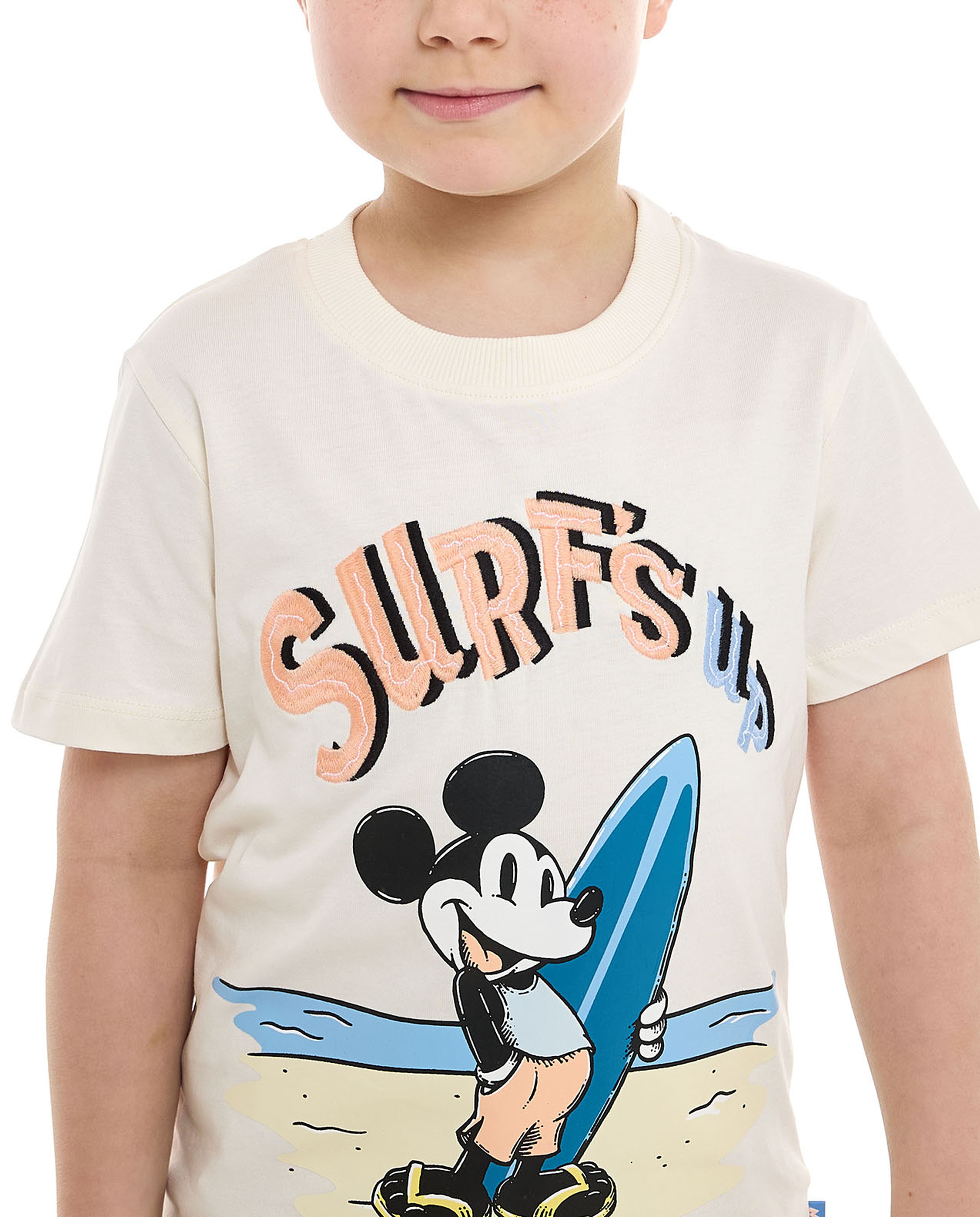 Mickey Mouse Print T-Shirt with Crew Neck and Short Sleeves