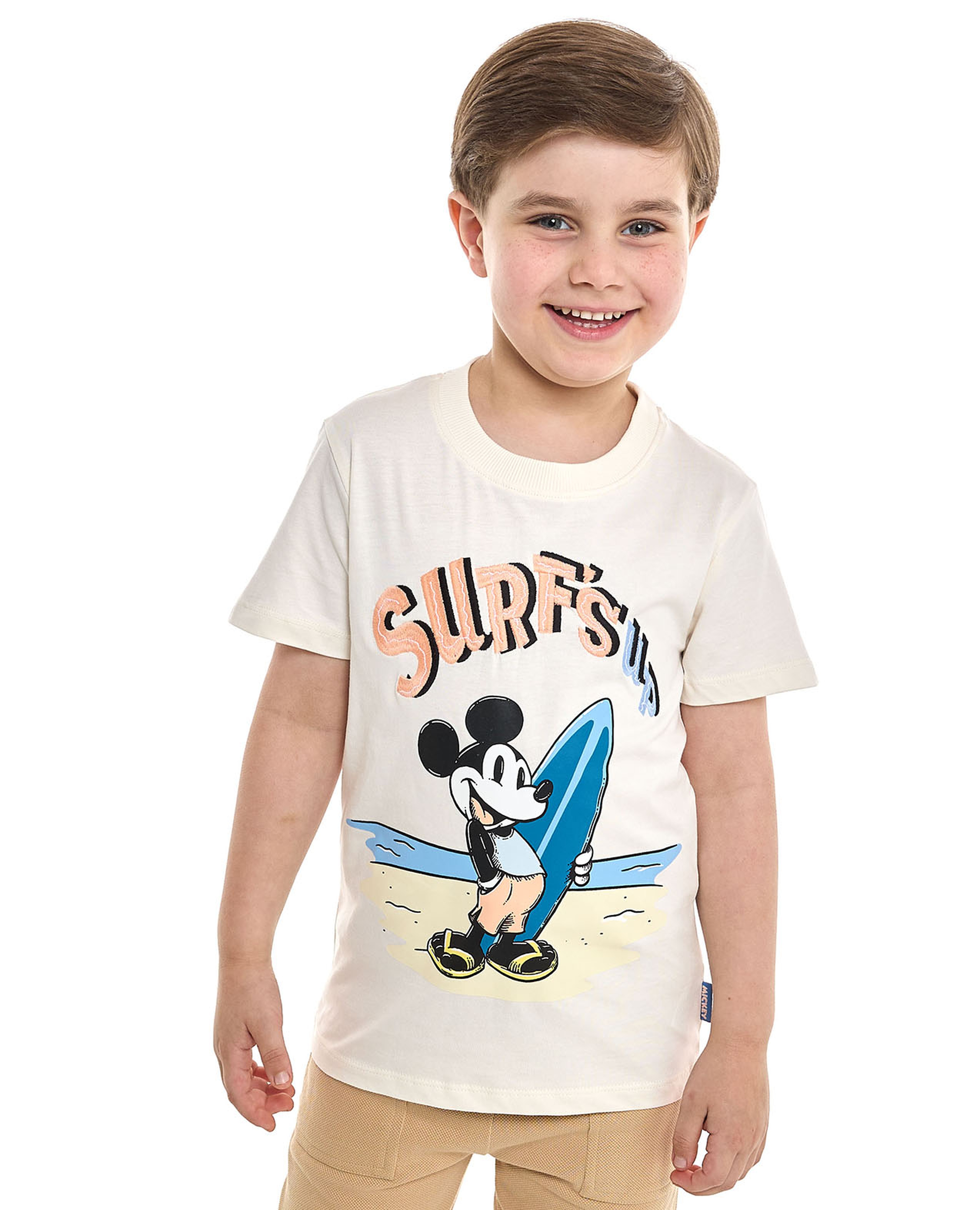 Mickey Mouse Print T-Shirt with Crew Neck and Short Sleeves