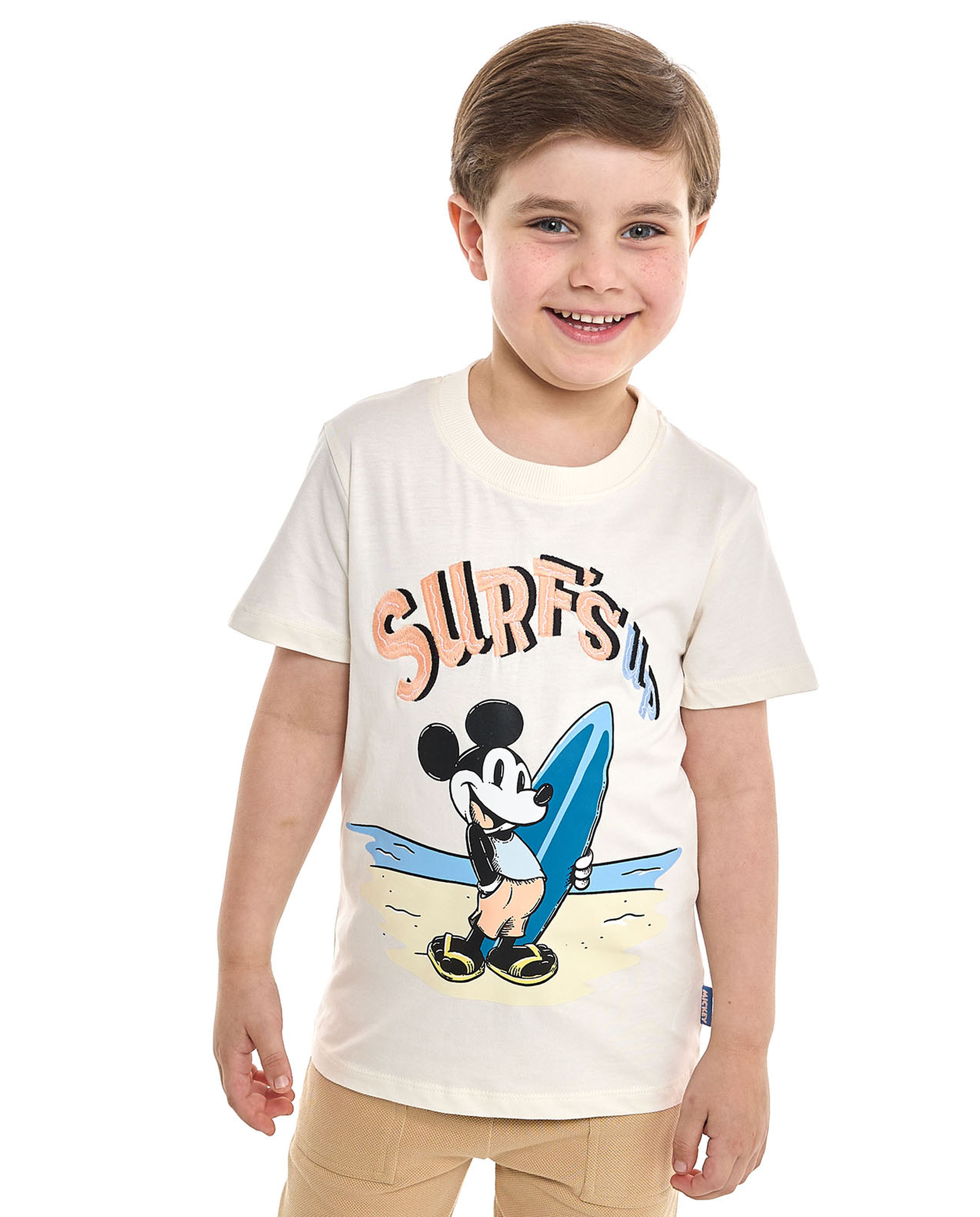 Mickey Mouse Print T-Shirt with Crew Neck and Short Sleeves