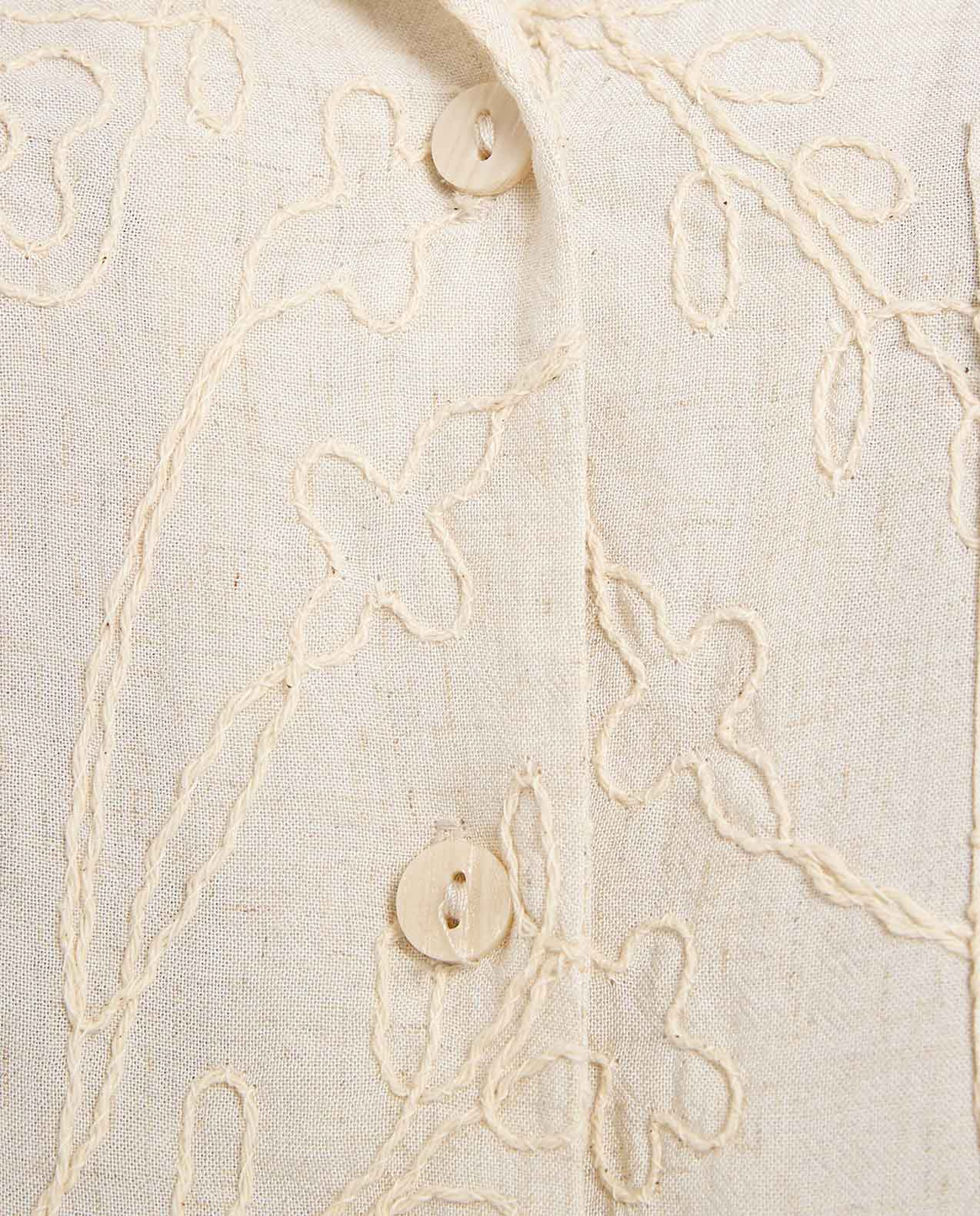 Embroidered Shirt with Revere Collar and Short Sleeves