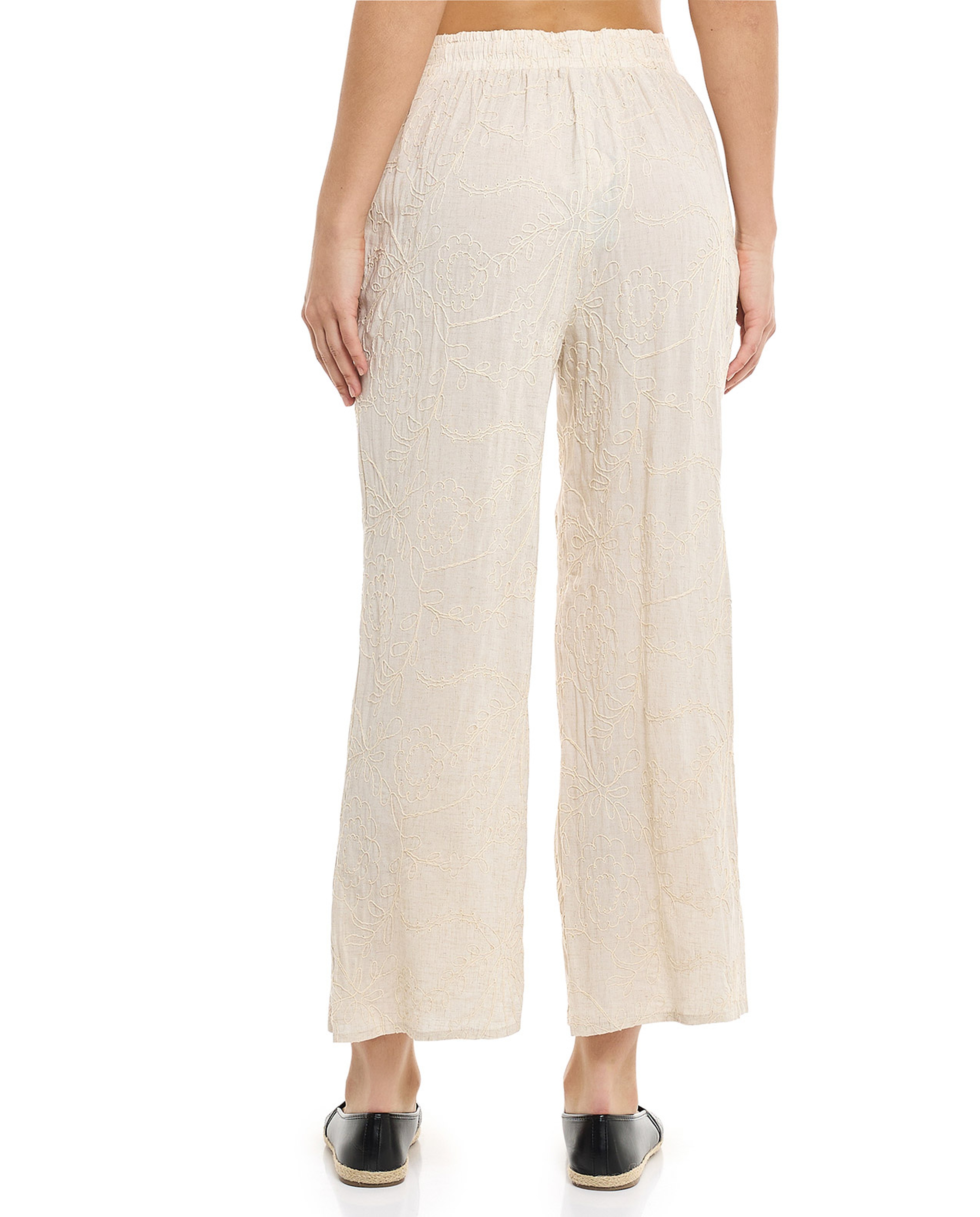Embroidered Pants with Drawstring Waist