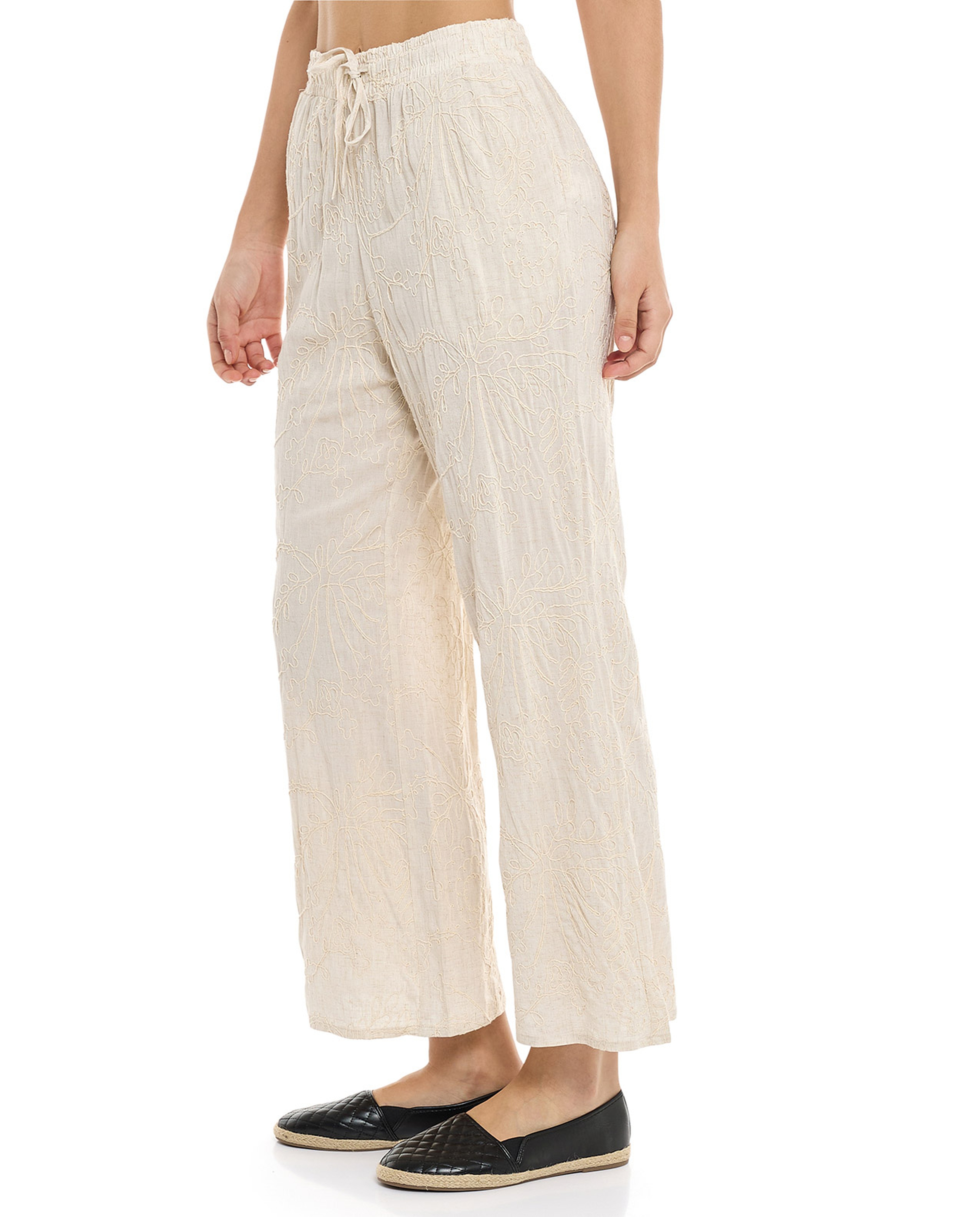 Embroidered Pants with Drawstring Waist