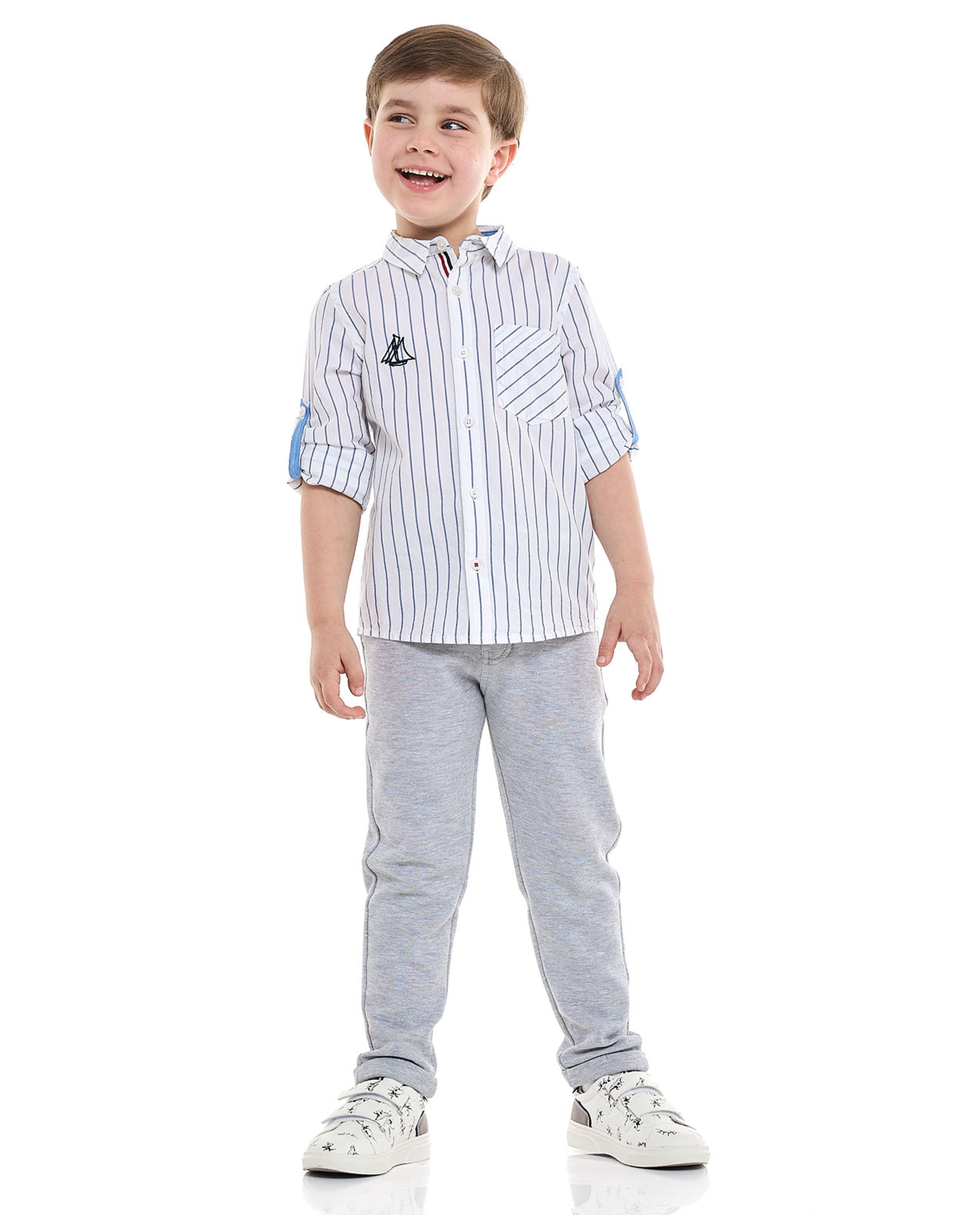 Striped Shirt with Classic Collar and Long Sleeves