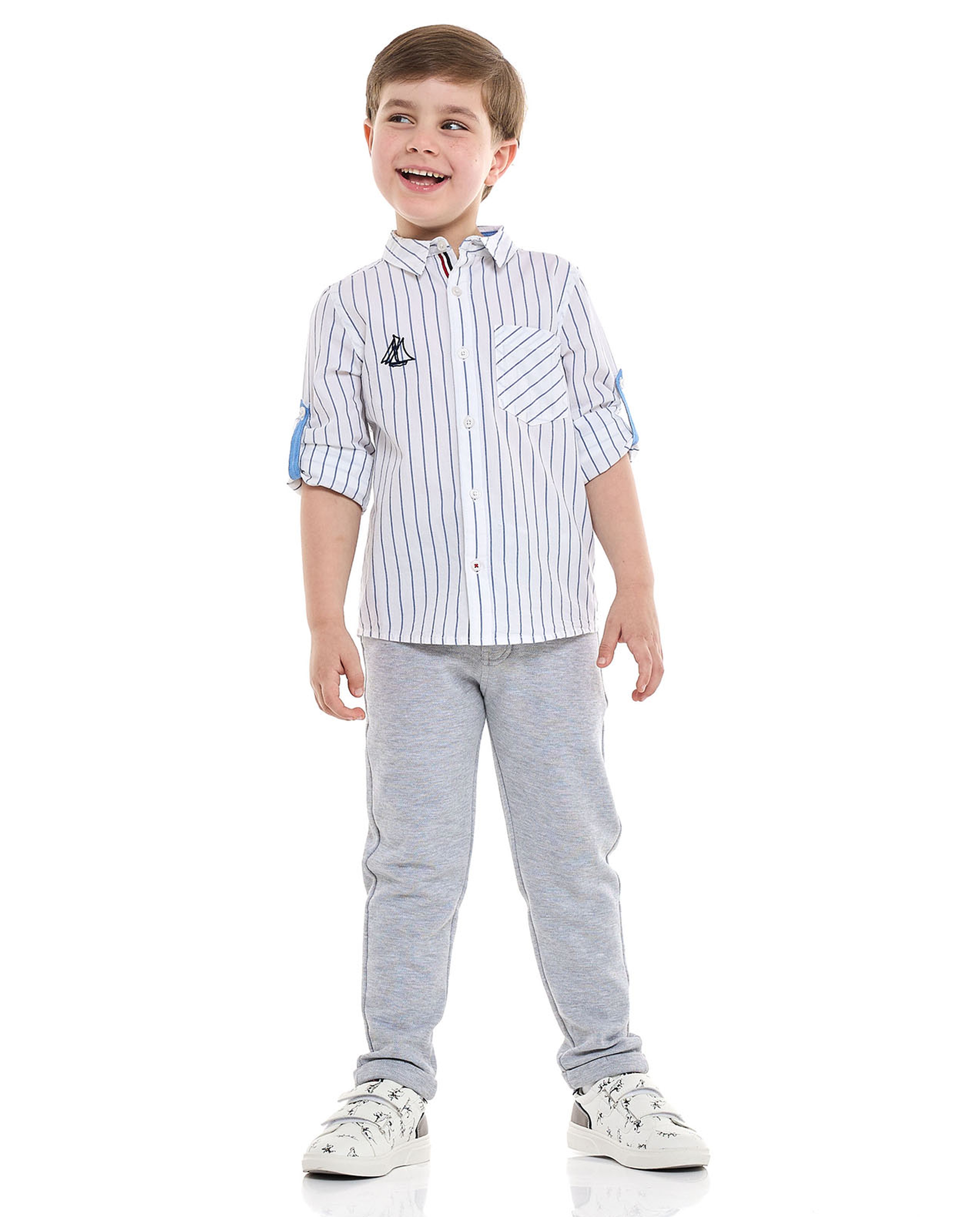 Striped Shirt with Classic Collar and Long Sleeves