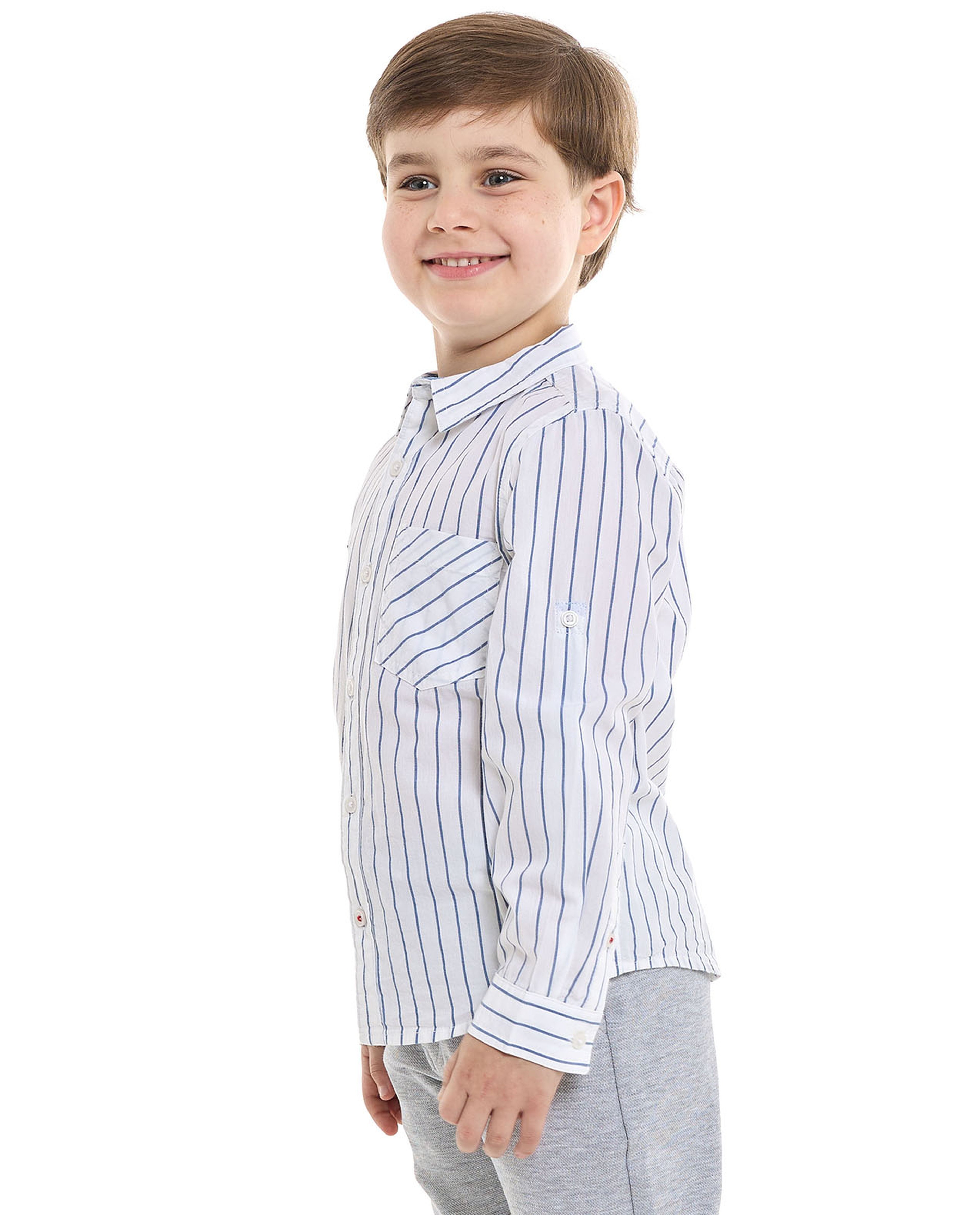 Striped Shirt with Classic Collar and Long Sleeves