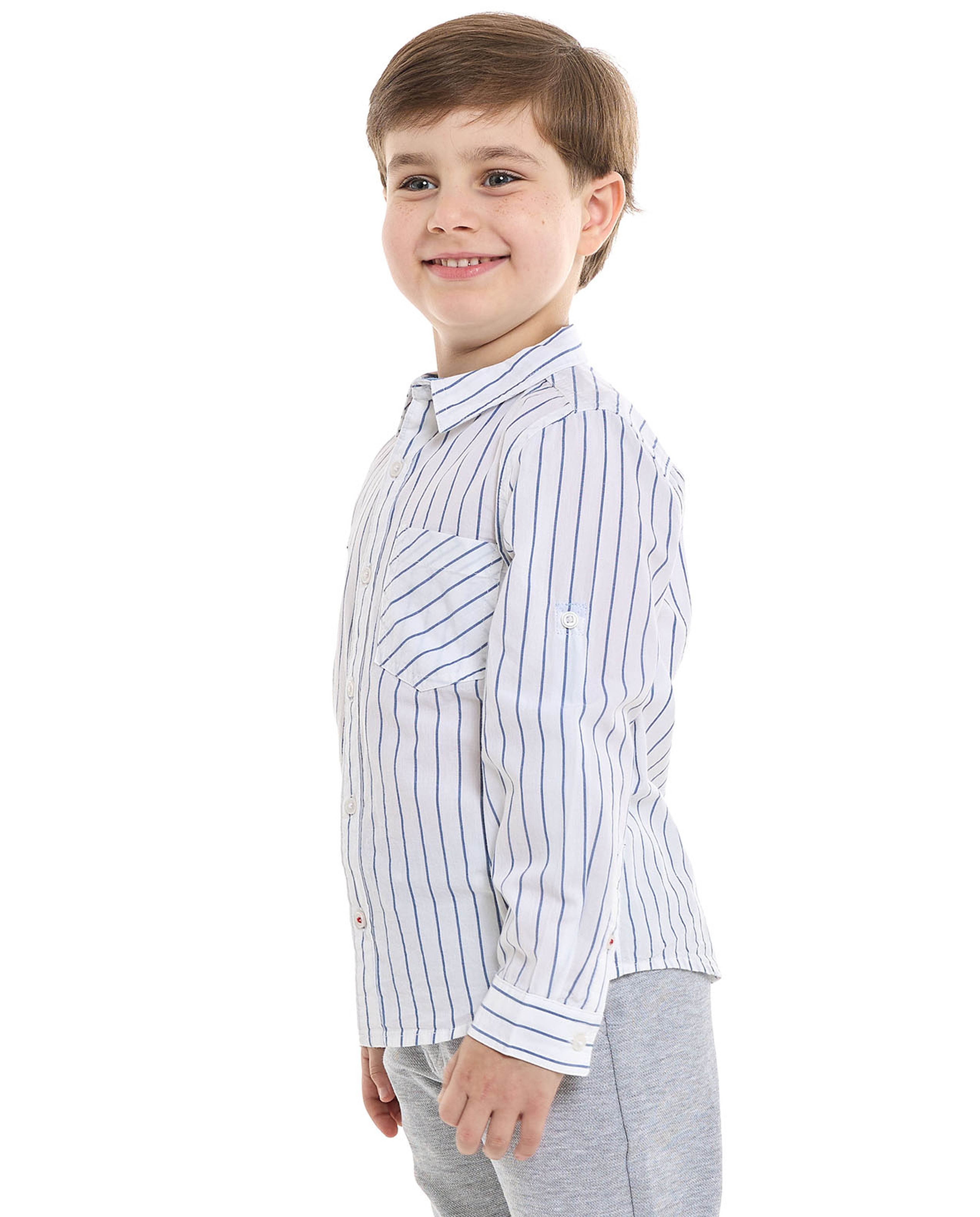 Striped Shirt with Classic Collar and Long Sleeves