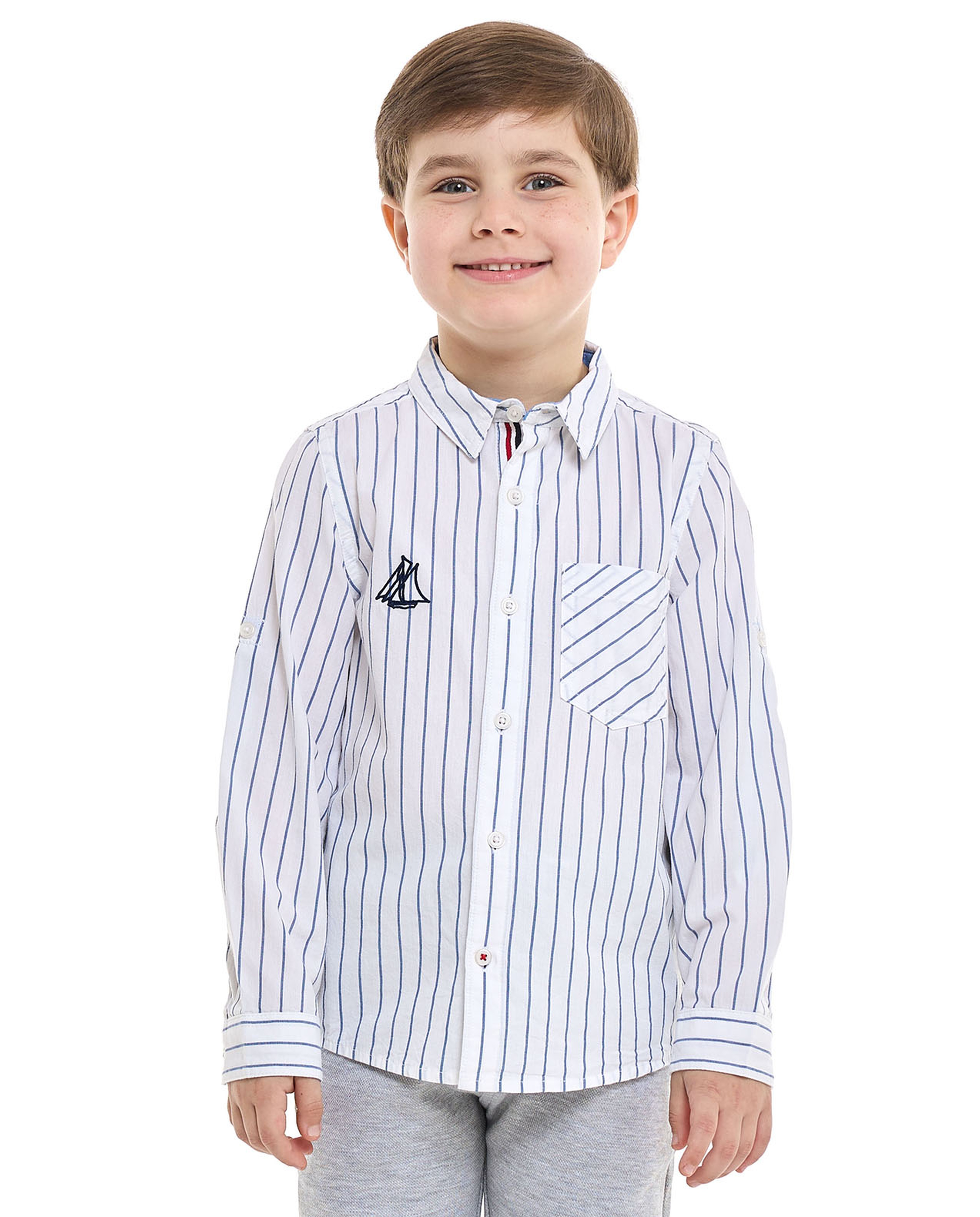 Striped Shirt with Classic Collar and Long Sleeves